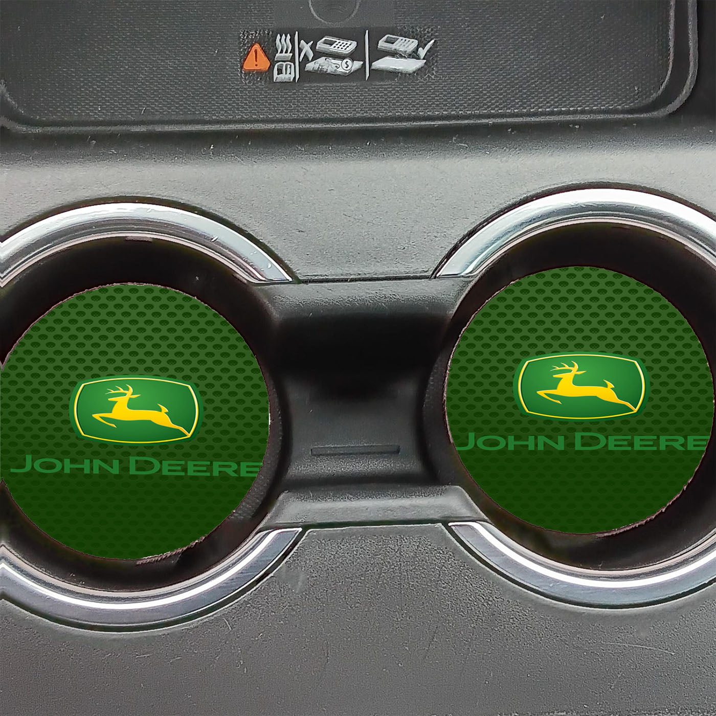 John Deere Green Carbon Fiber Logo Car Coasters