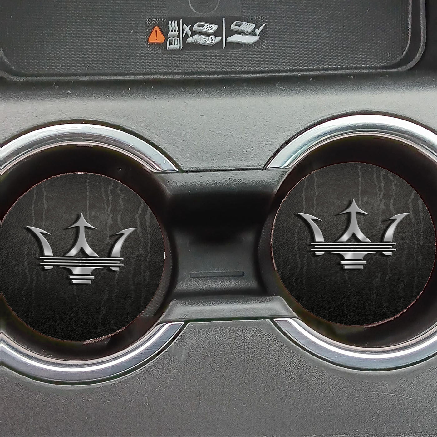Maserati Metal Logo Emblem Leather Texture Car Coasters