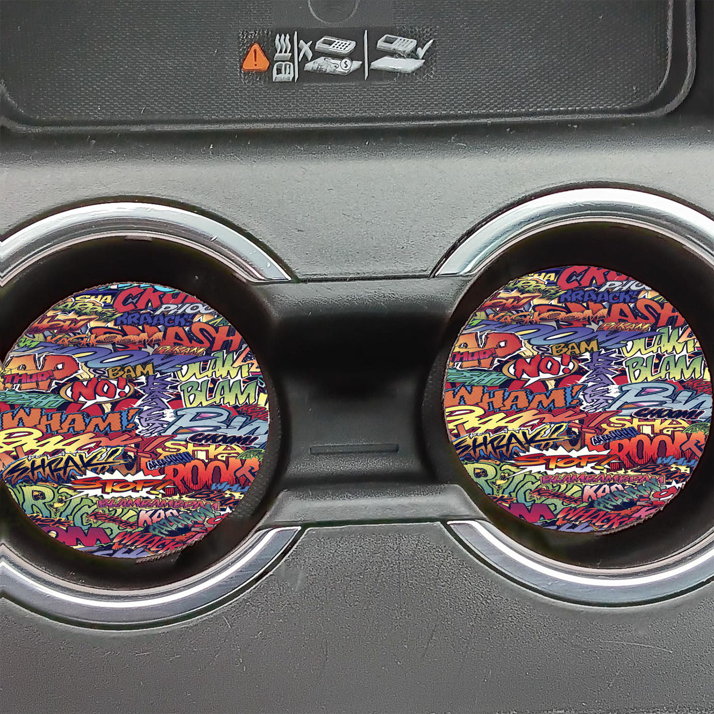 Action Packed Pow Comic Stickerbomb Car Coasters