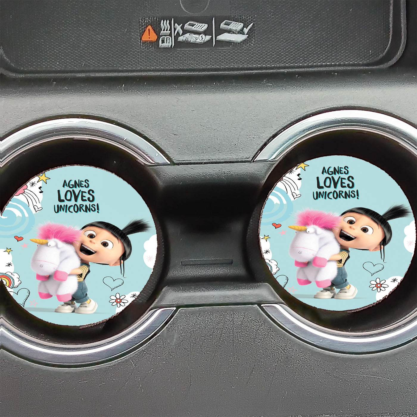 Agnes Loves Unicorns Car Coasters
