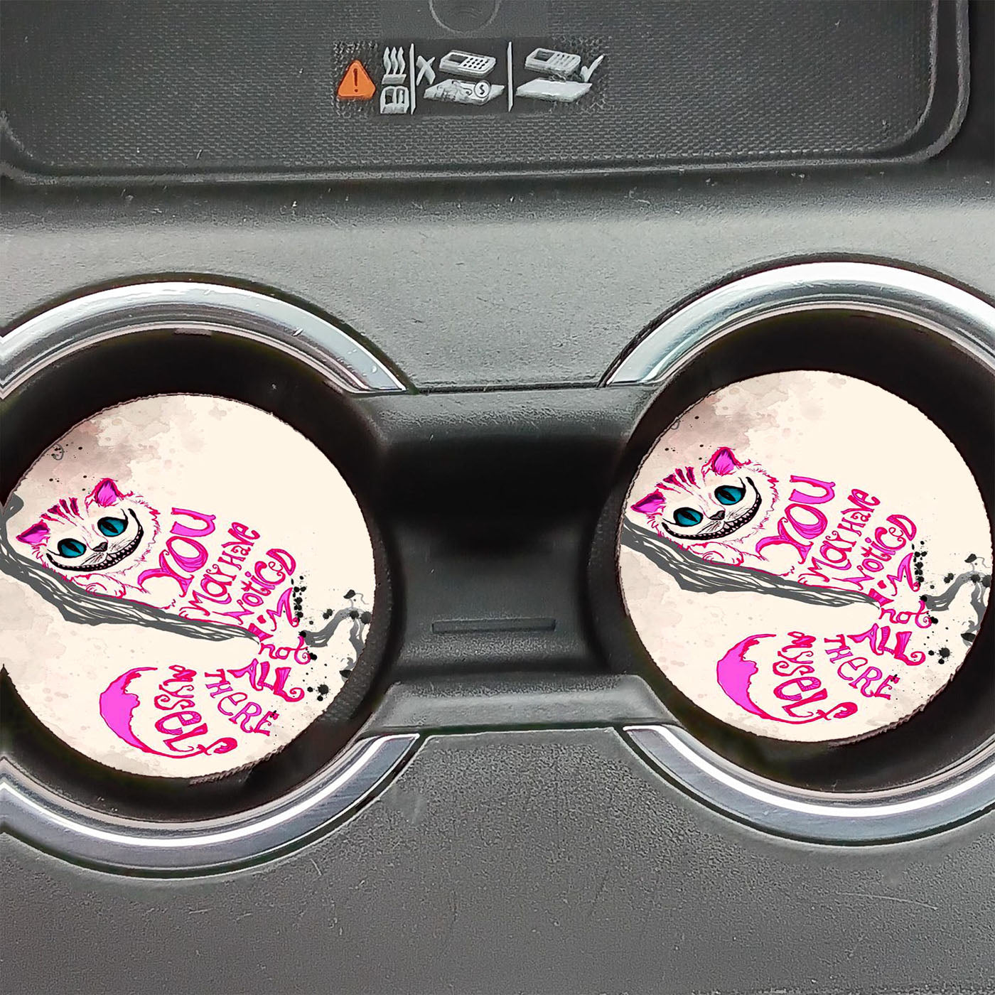 Alice Cheshire Cat In Wonderland Drawing Pink Car Coasters