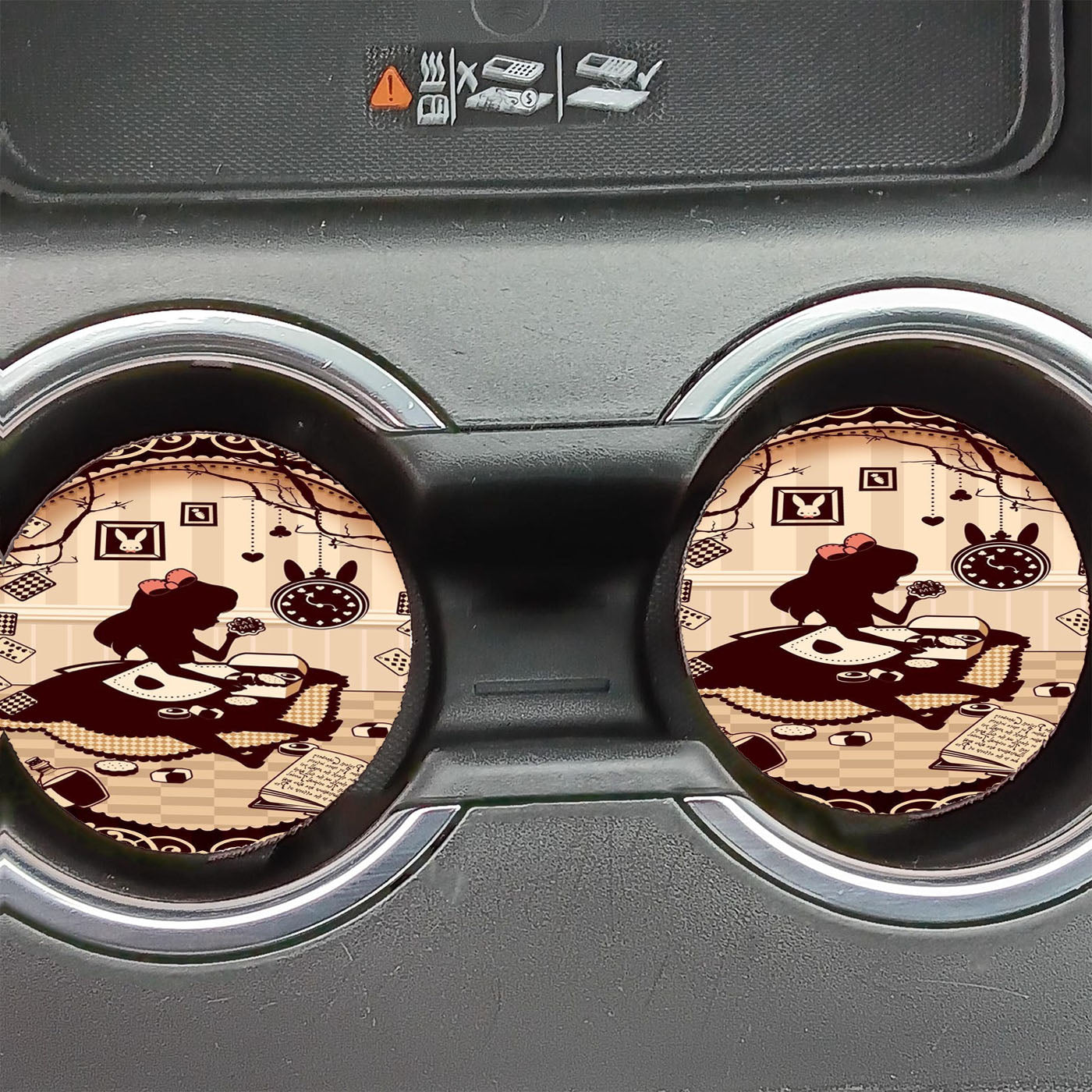 Alice In Wonderland Brown Silhouette Car Coasters