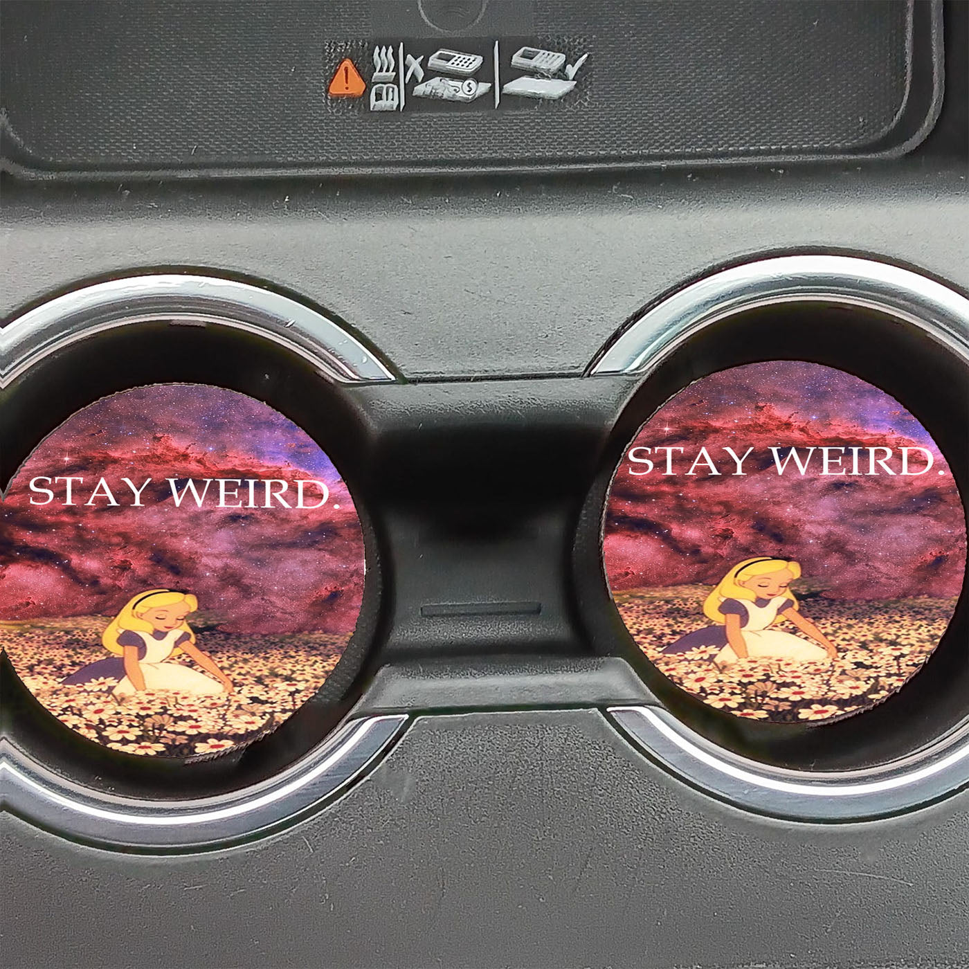 Alice In Wonderland Stay Weird Galaxy Car Coasters