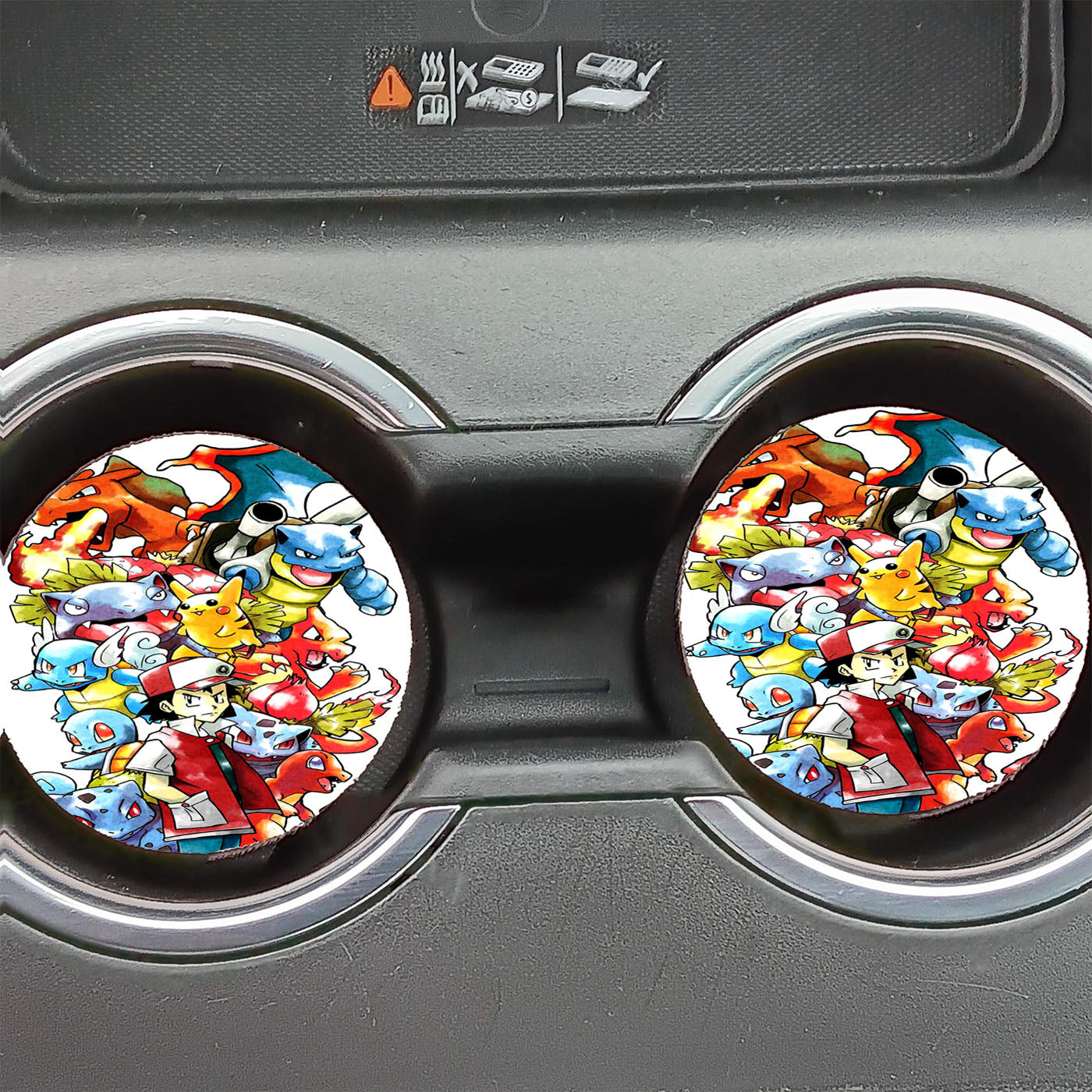 Ash Ketchum And Pokemon Watercolor Car Coasters