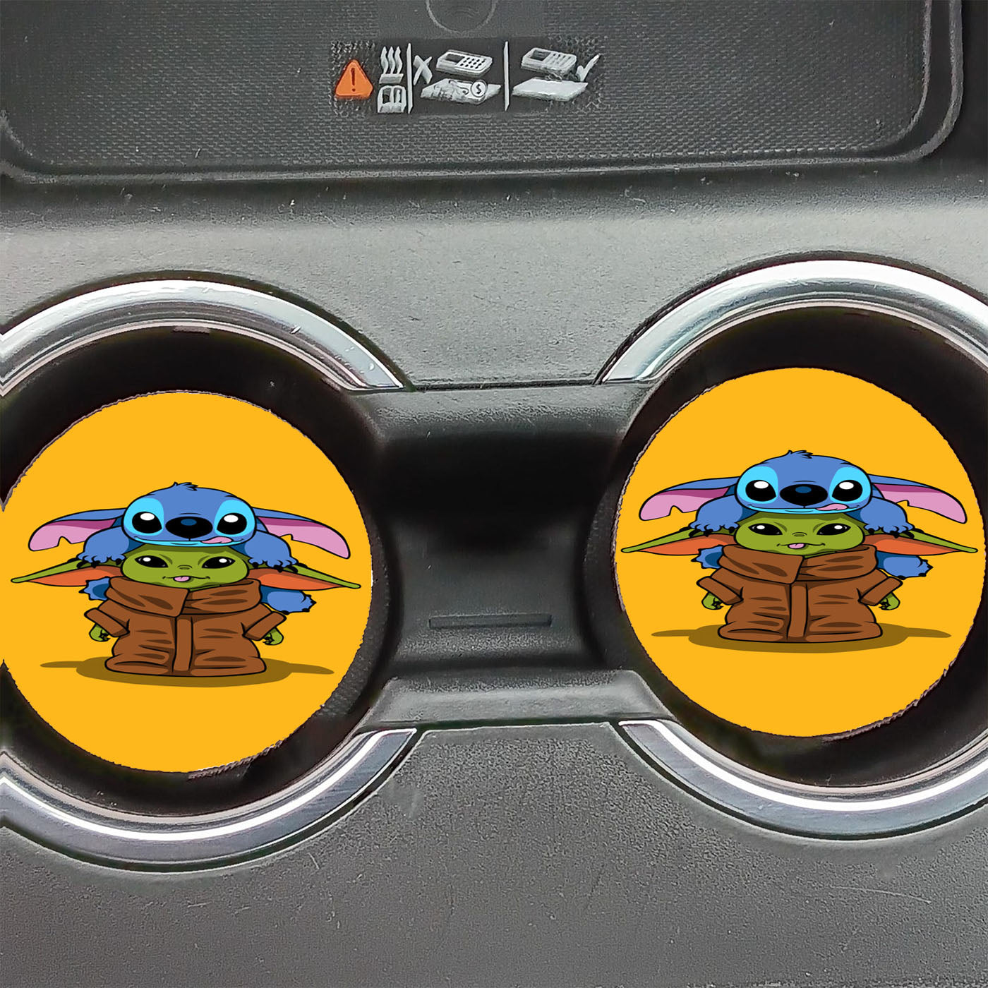 Baby Yoda And Stitch Car Coasters
