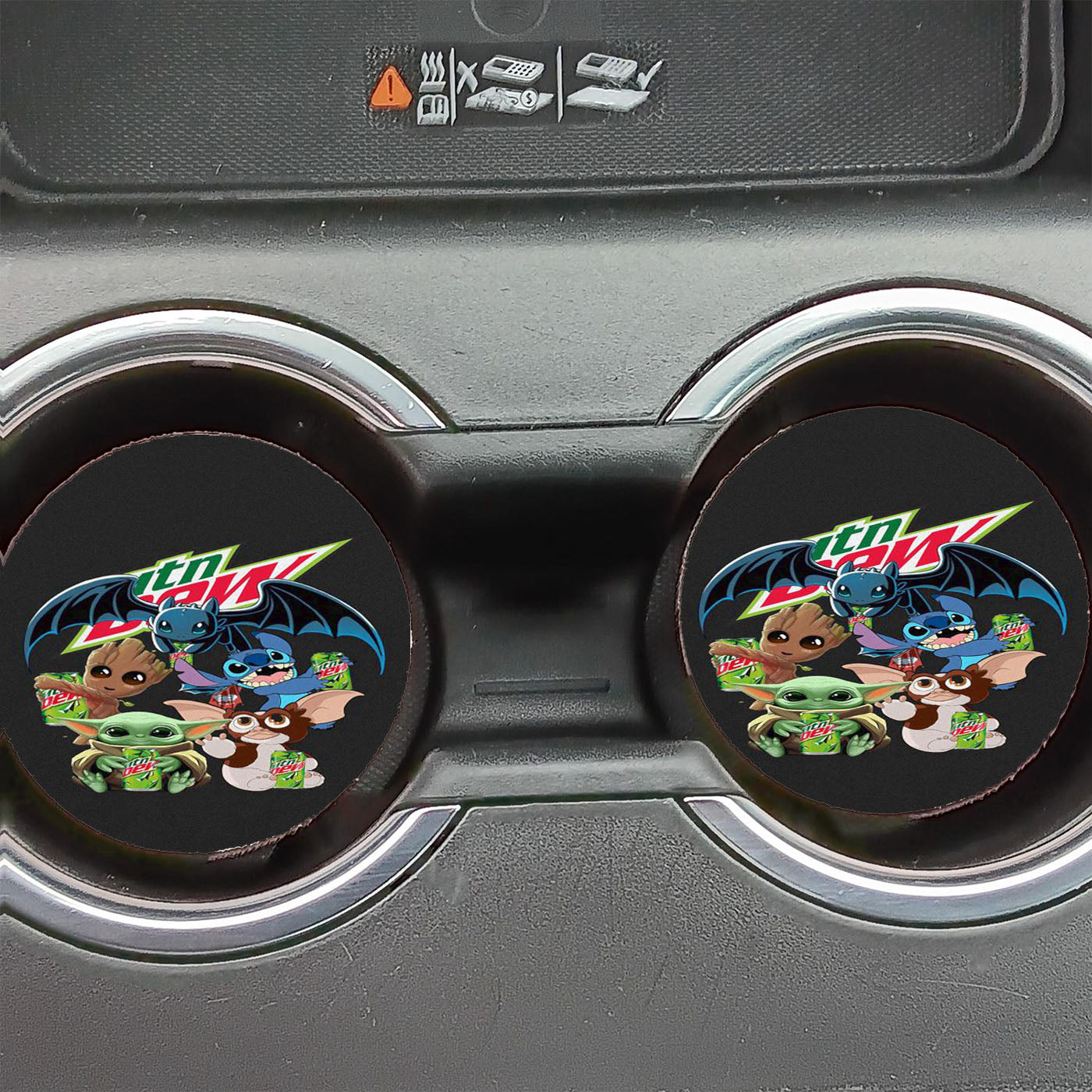 Baby Yoda Groot Toothless Stitch Gizmo Mountain Dew Car Coasters
