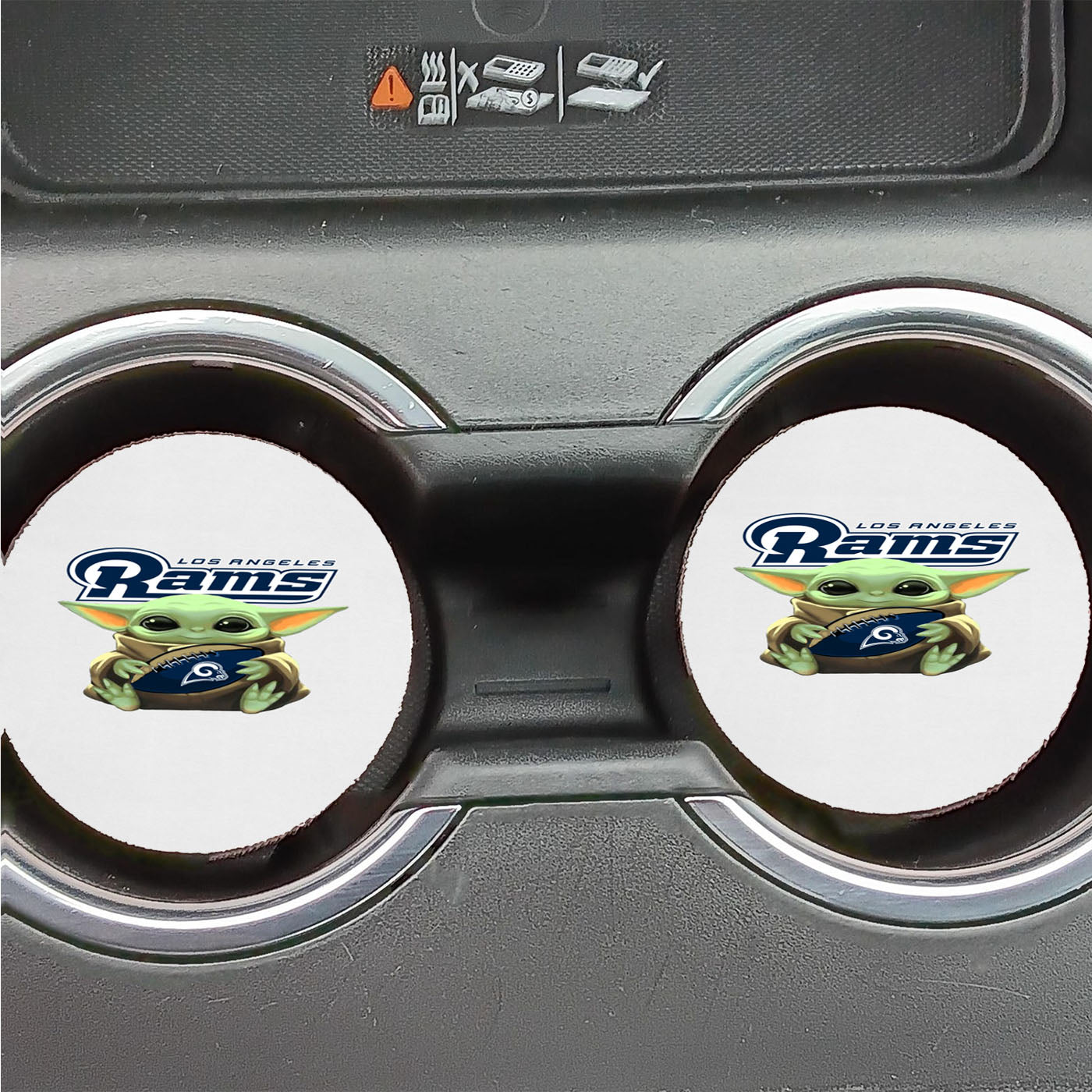 Baby Yoda Loves Los Angeles Rams Car Coasters