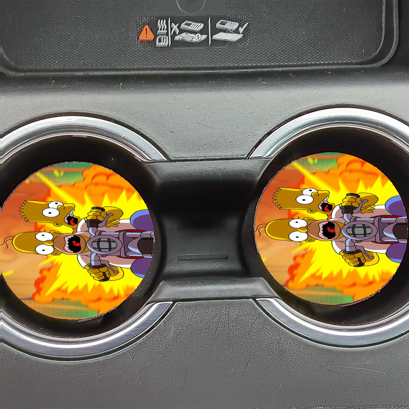Bart And Homer Escaping From Astroworld Car Coasters