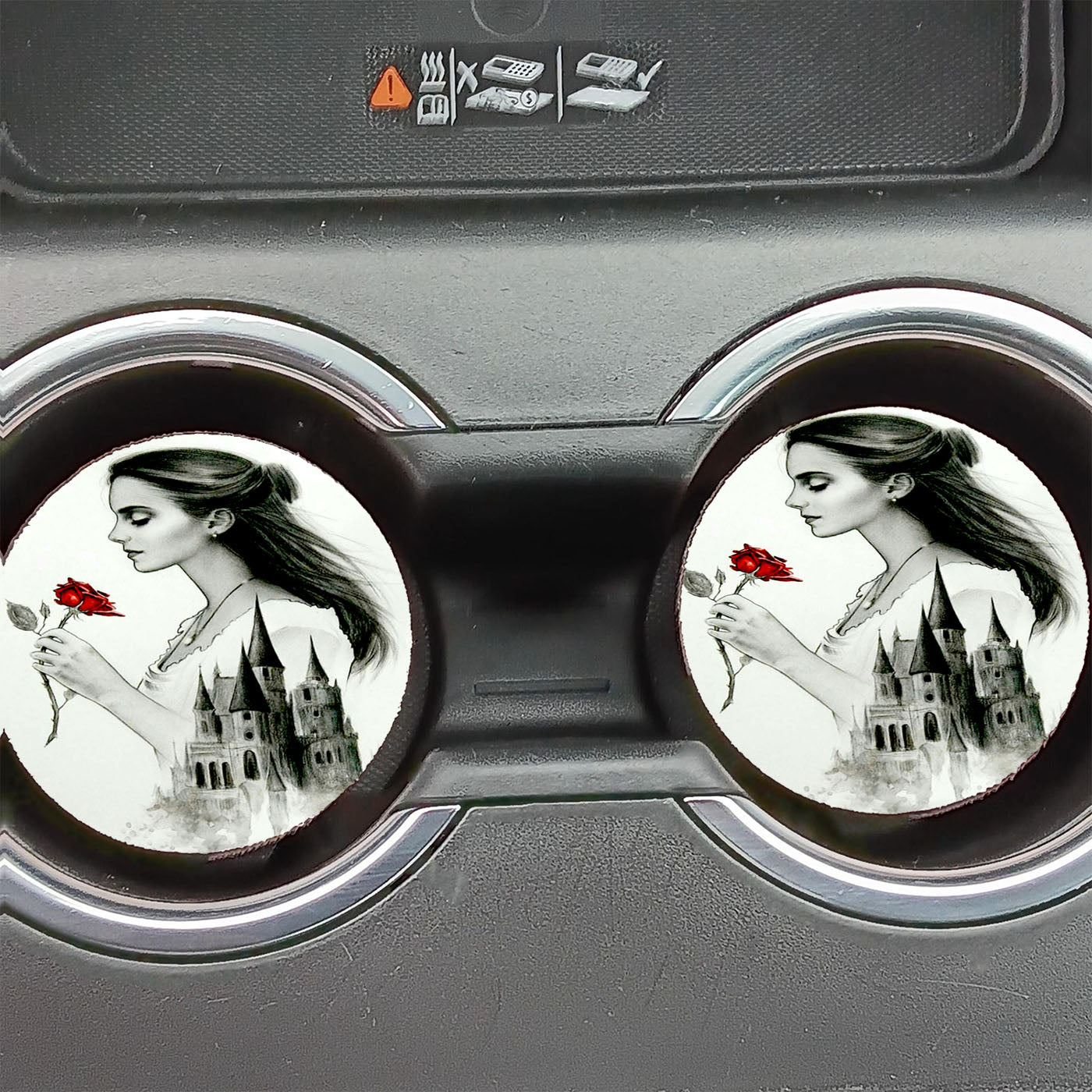 Beauty And The Beast And Castle Drawing Car Coasters