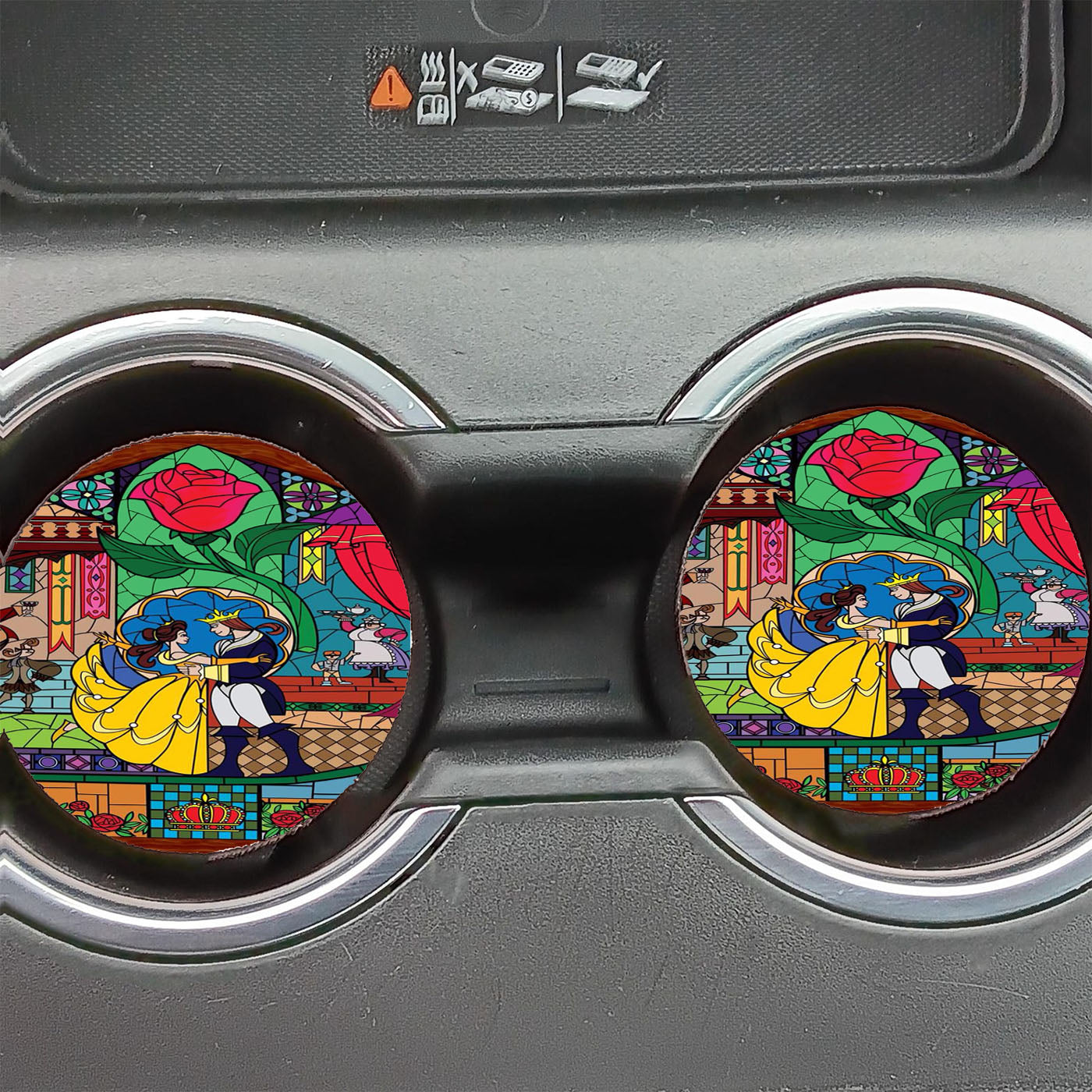 Beauty And The Beast Castle Stained Glass Car Coasters