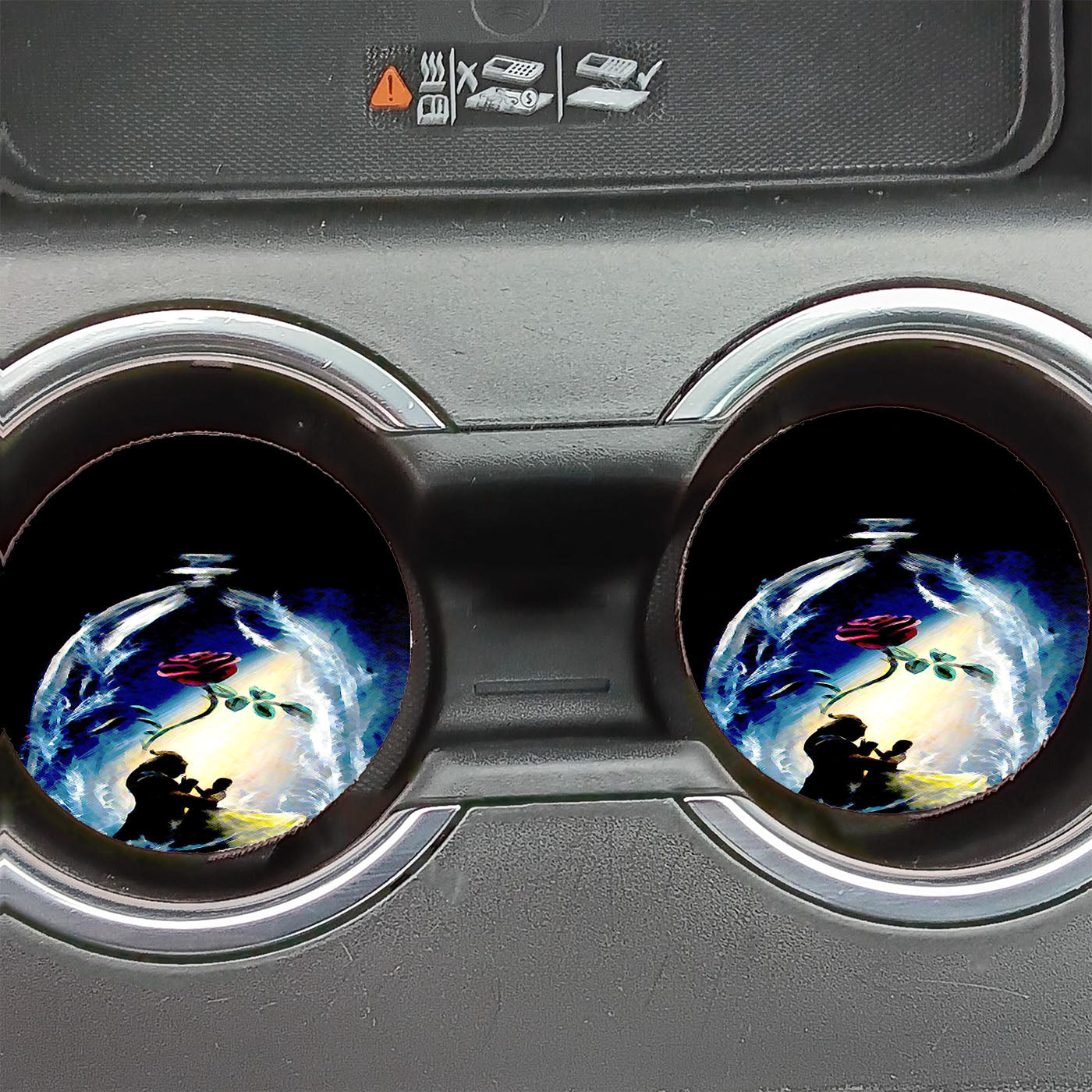 Beauty And The Beast Mirror Glass Car Coasters