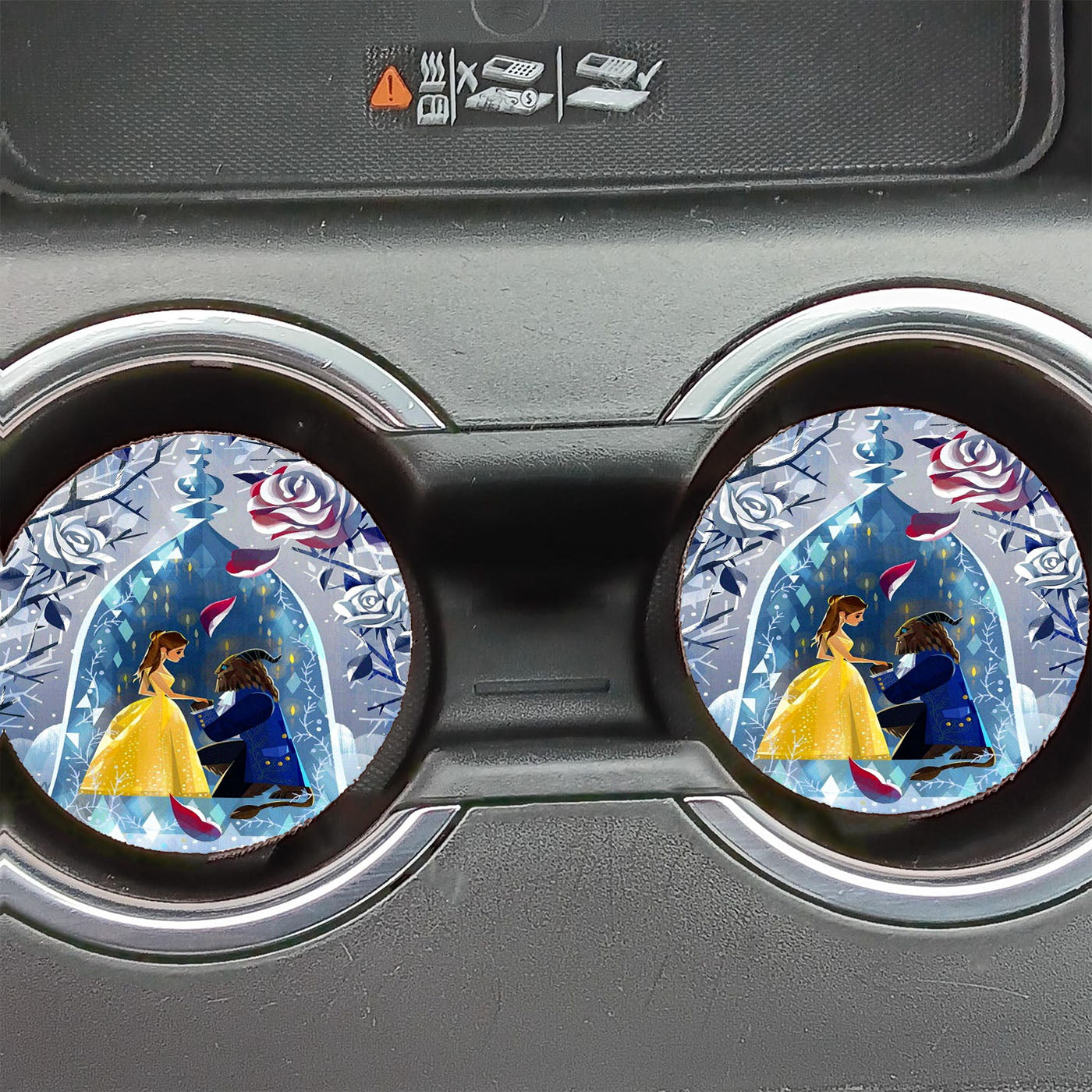 Beauty And The Beast Painting Watercolor Car Coasters