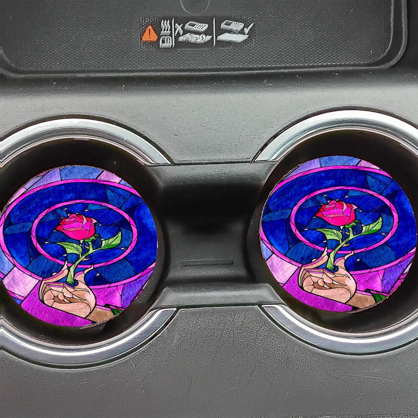 Beauty And The Beast Rose Stained Glass Car Coasters