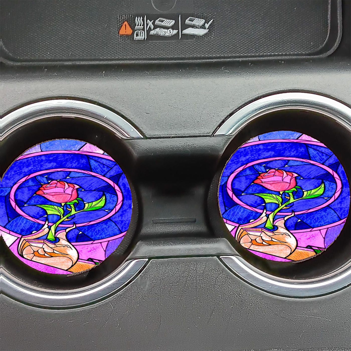 Beauty And The Beast Rose Stained Glasses Car Coasters