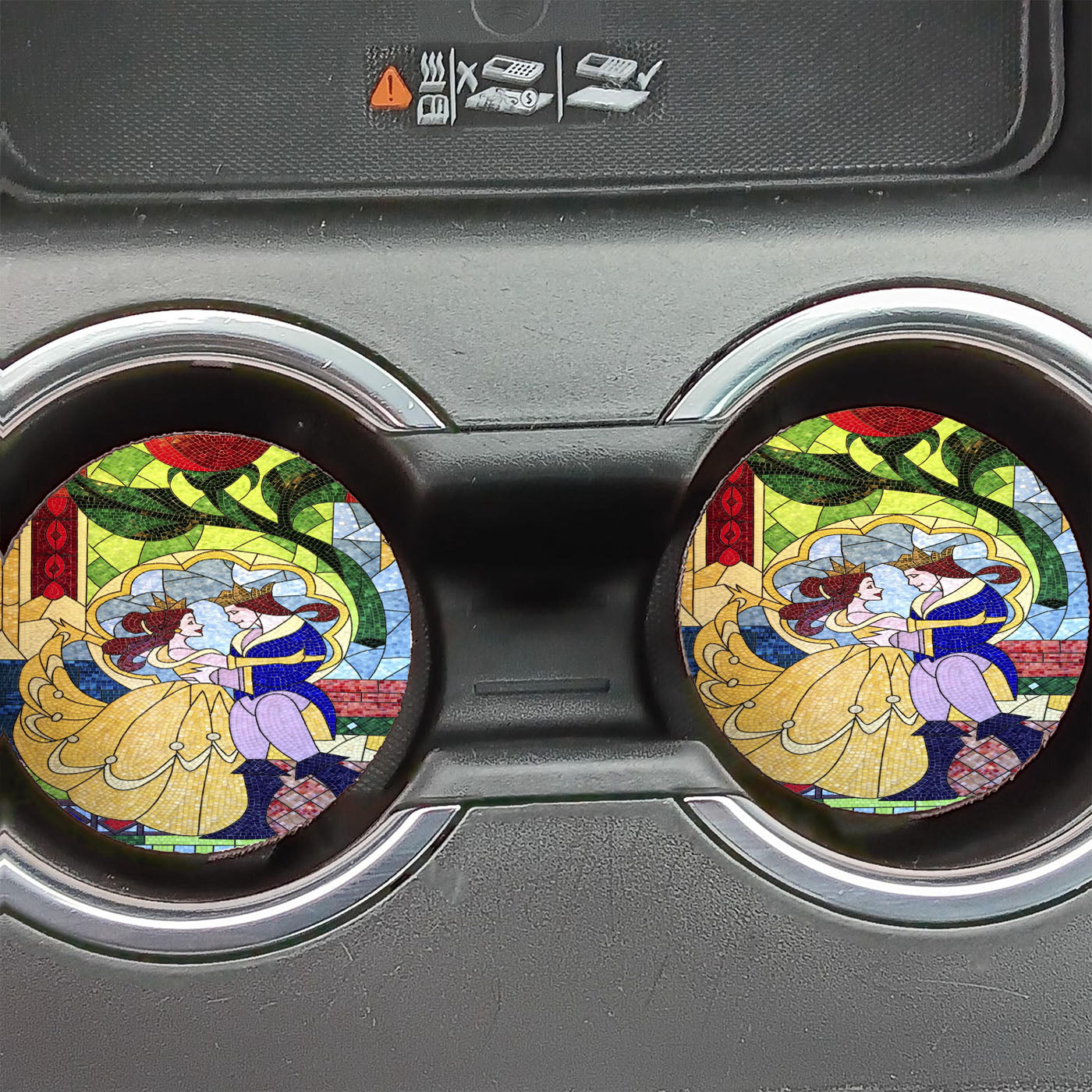 Beauty And The Beast Stained Glasses Car Coasters