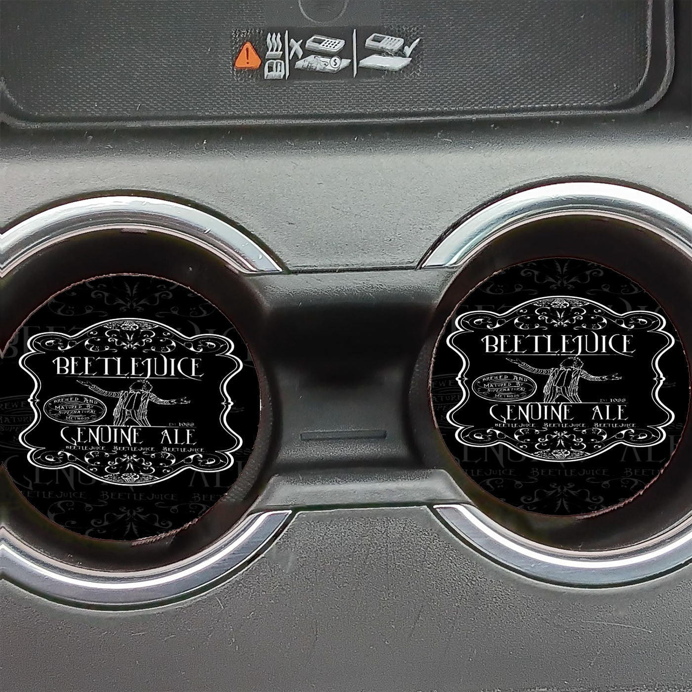 Beetlejuice Genuine Ale Black Car Coasters