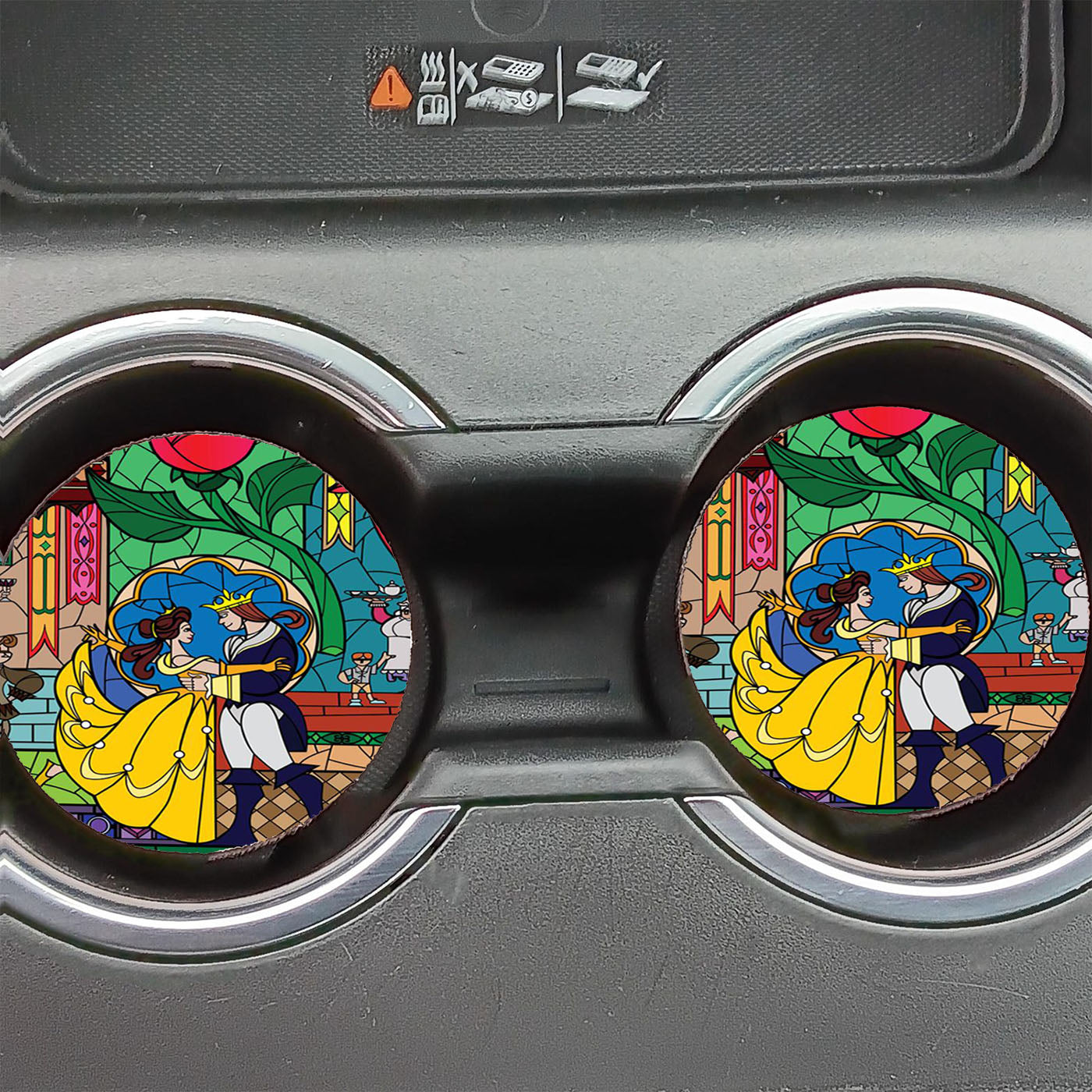 Belle Beaststainedglass Car Coasters