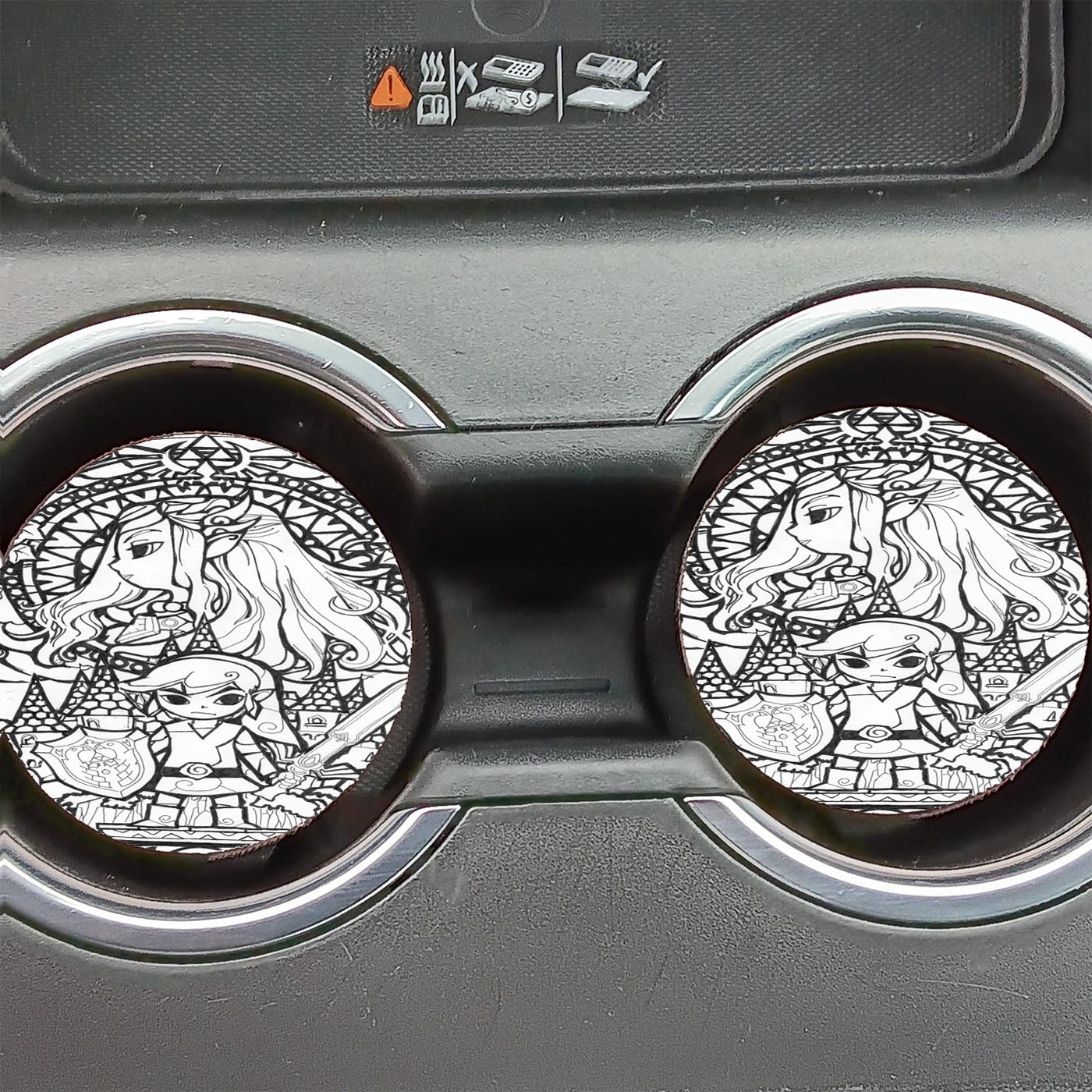 Black White Zelda Link Stained Glasses Car Coasters