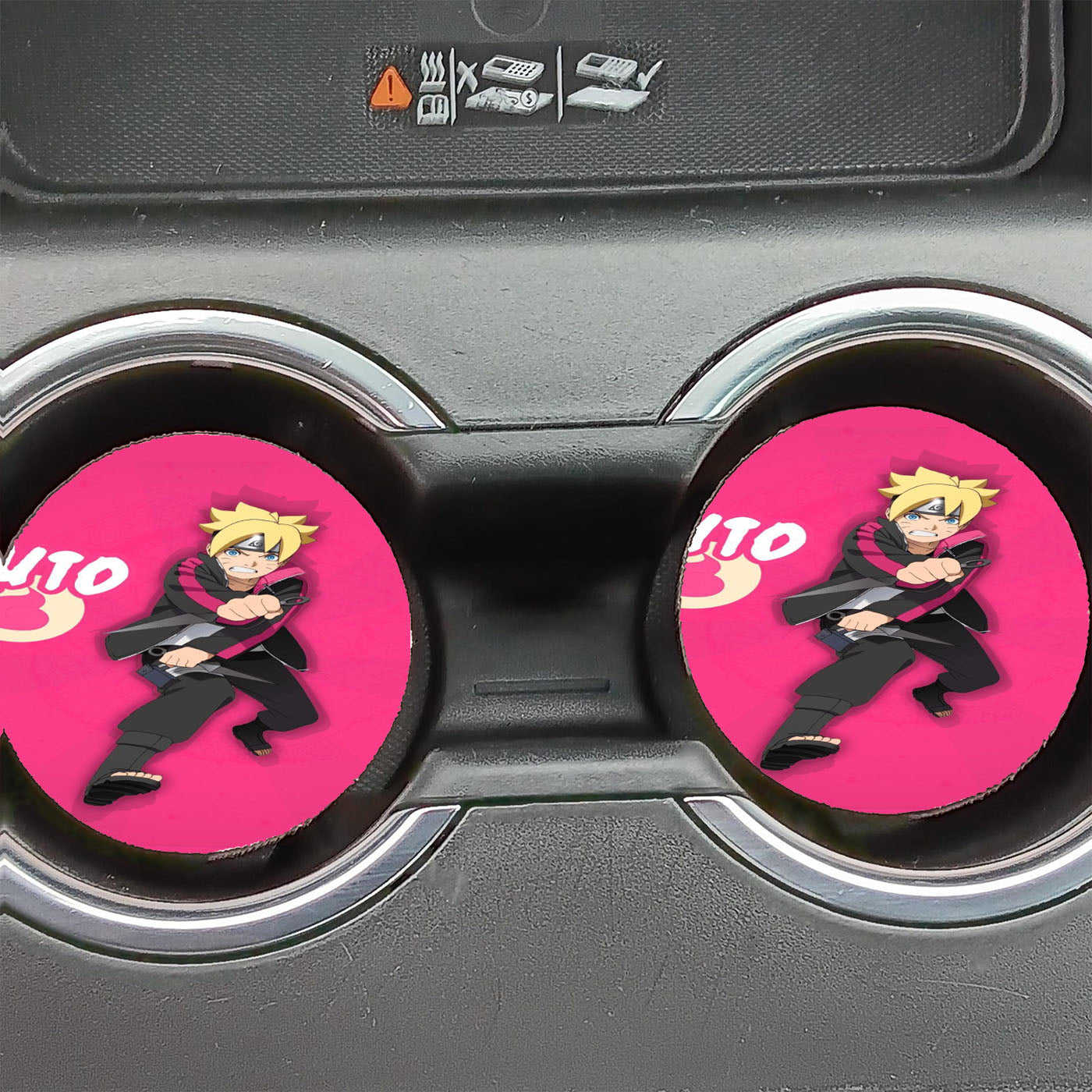 Boruto Uzumaki Pink Background Car Coasters