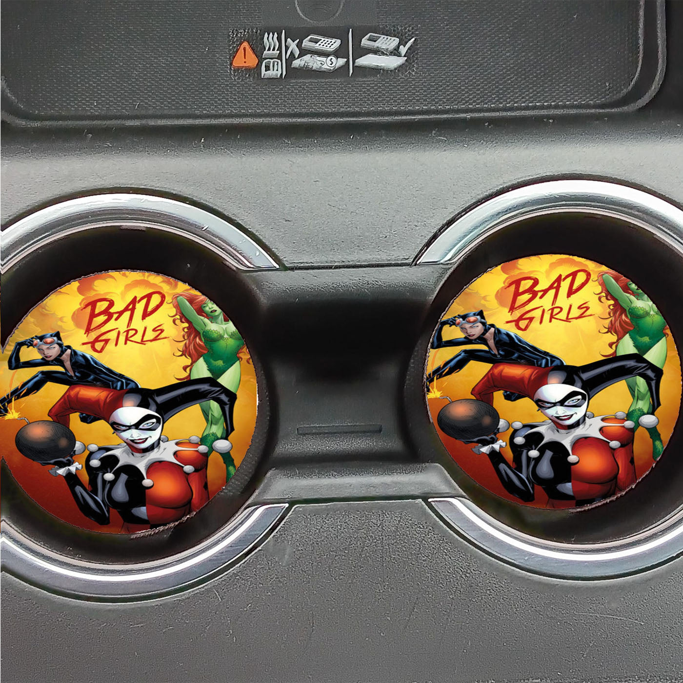 Cat Woman Harley Quinn And Poison Ivy Bad Girls Car Coasters
