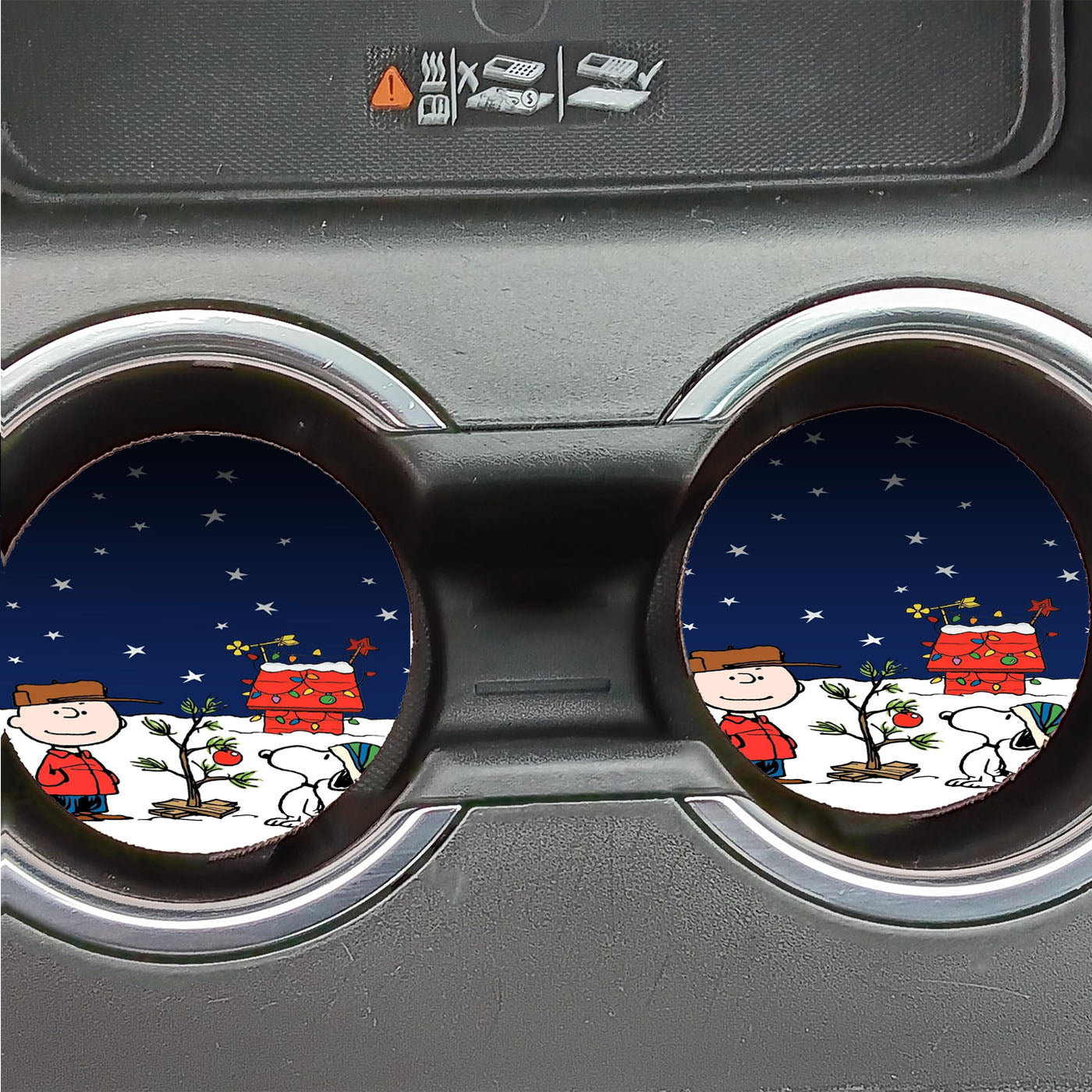 Charlie Brown And Snoopy Playing Snow Car Coasters