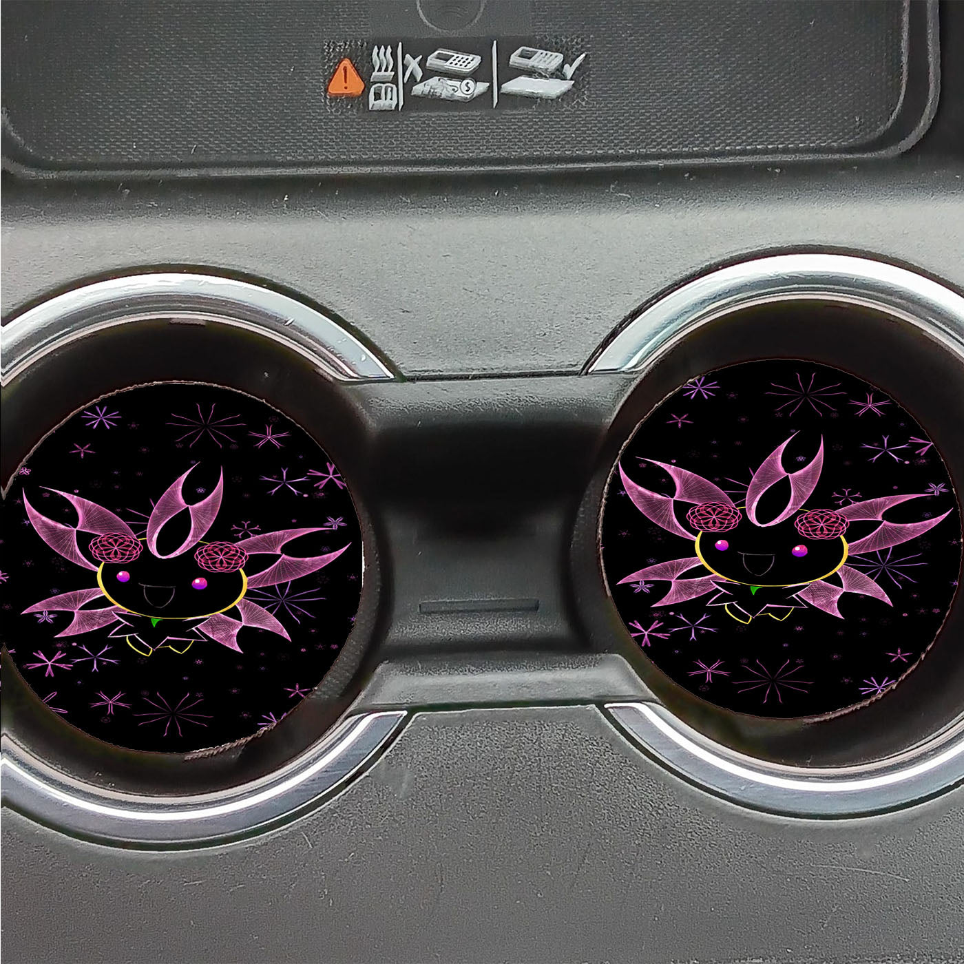 Cherrim Pokemon Line Art On Black Car Coasters