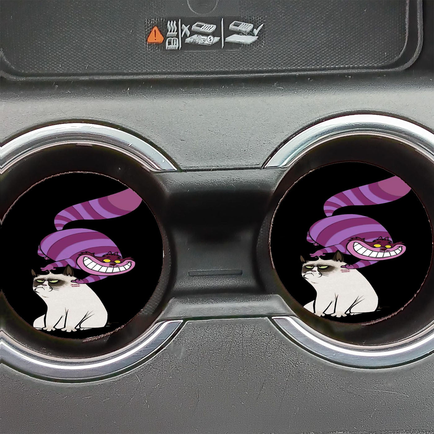 Cheshire Cat And Grumpy Cat Car Coasters