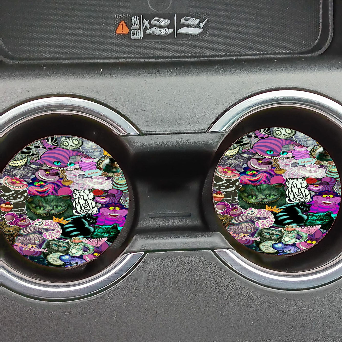Cheshire Cat Collages Wallpaper Car Coasters