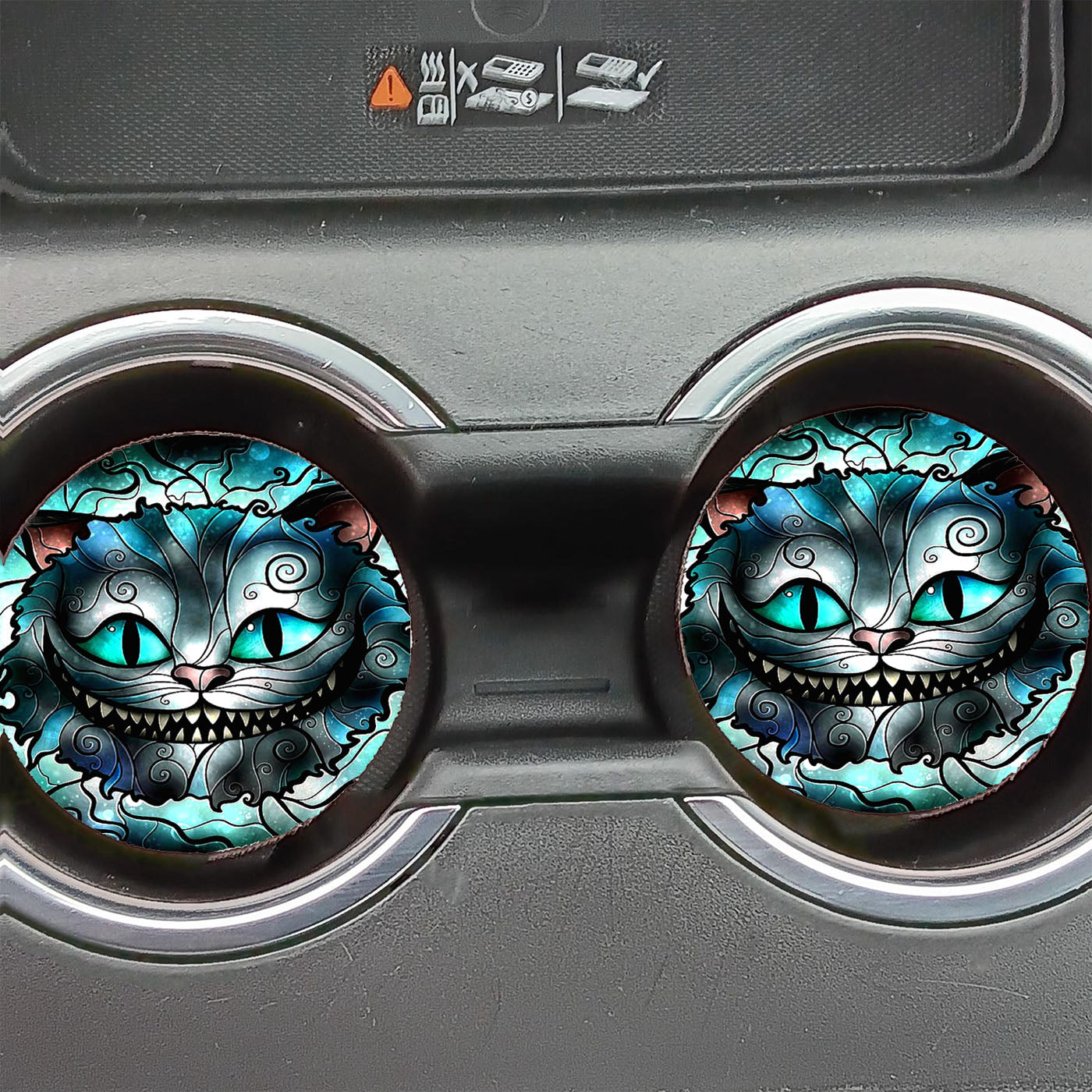 Cheshire Cat Disney Glass Alice Car Coasters