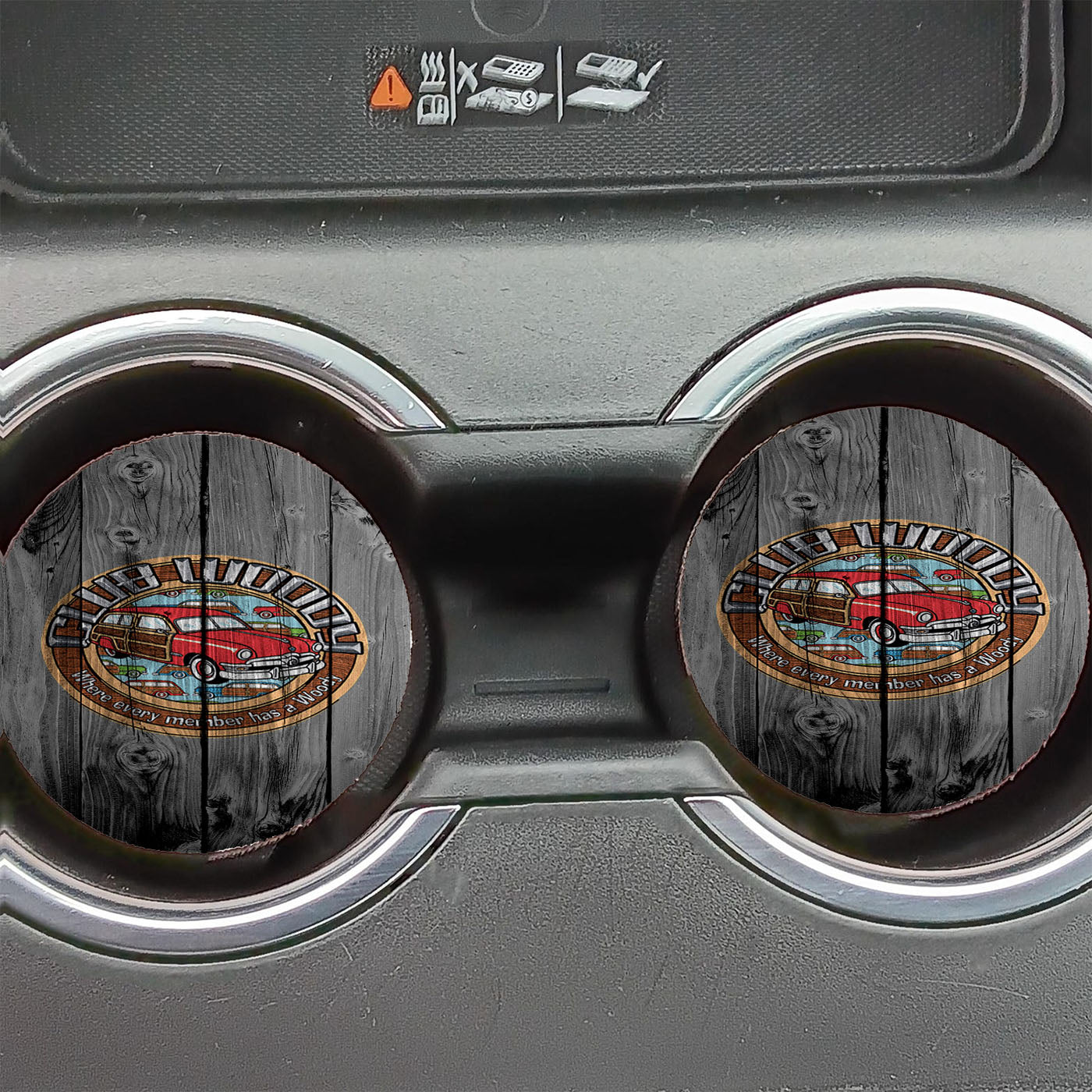 Club Woody Car Logo Dark Wood Wallpaper Car Coasters