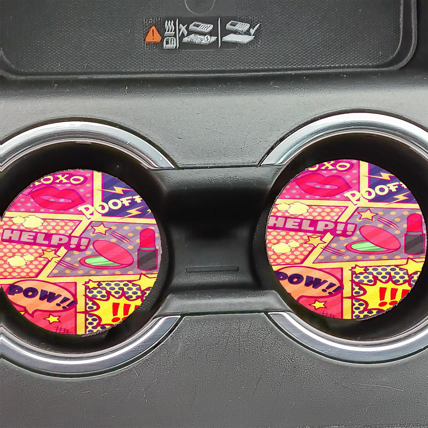 Cosmetic Puff Comic Strip Car Coasters