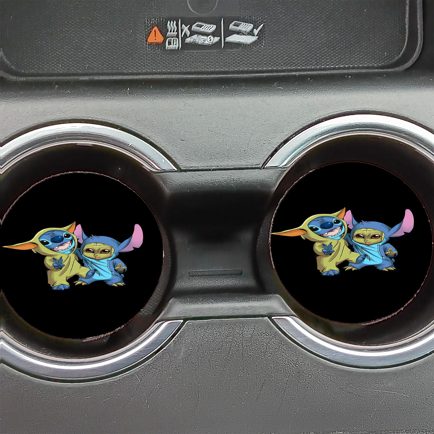 Cute Baby Yoda And Baby Stitch Costume Car Coasters
