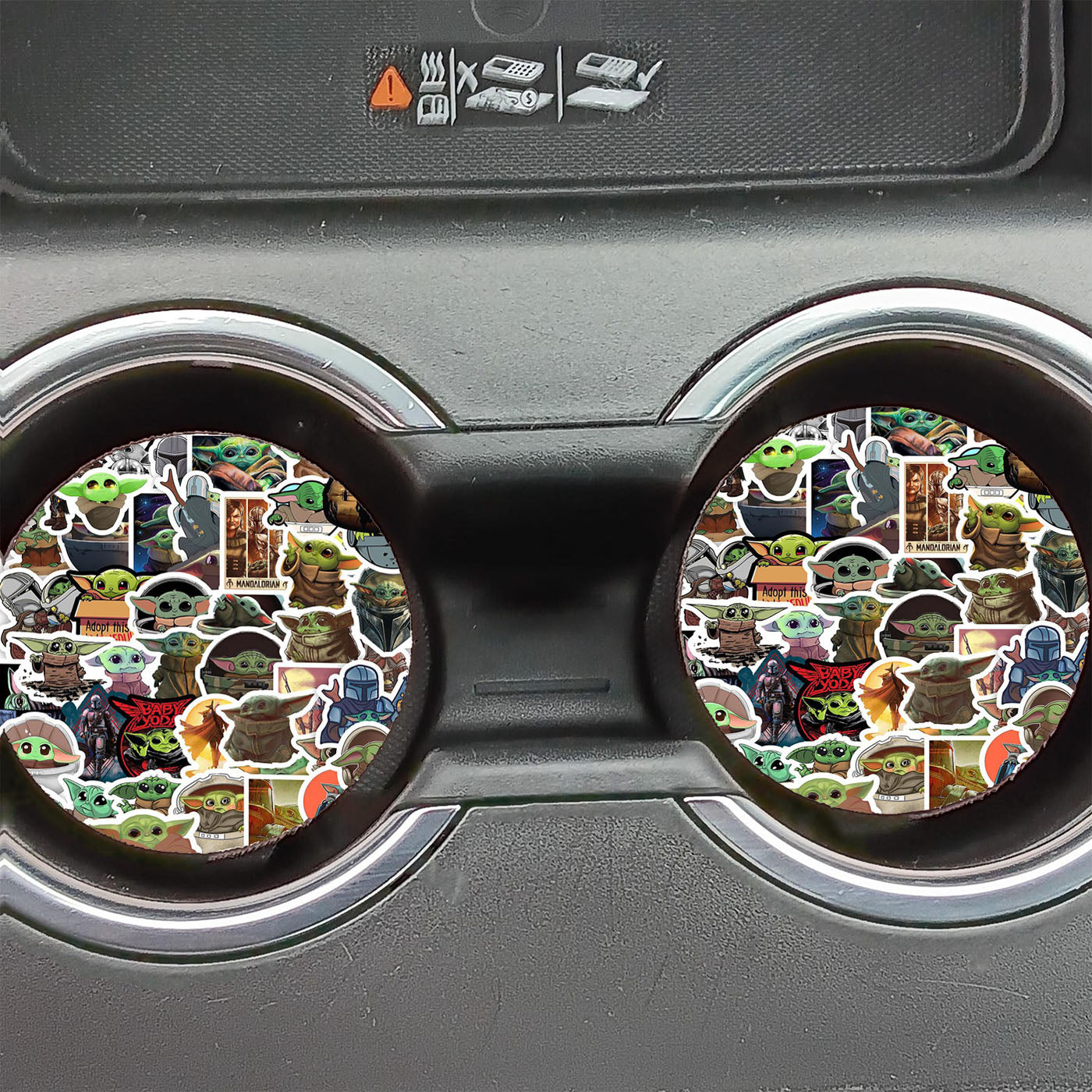 Cute Baby Yoda Mandalorian Sticker Collage Car Coasters