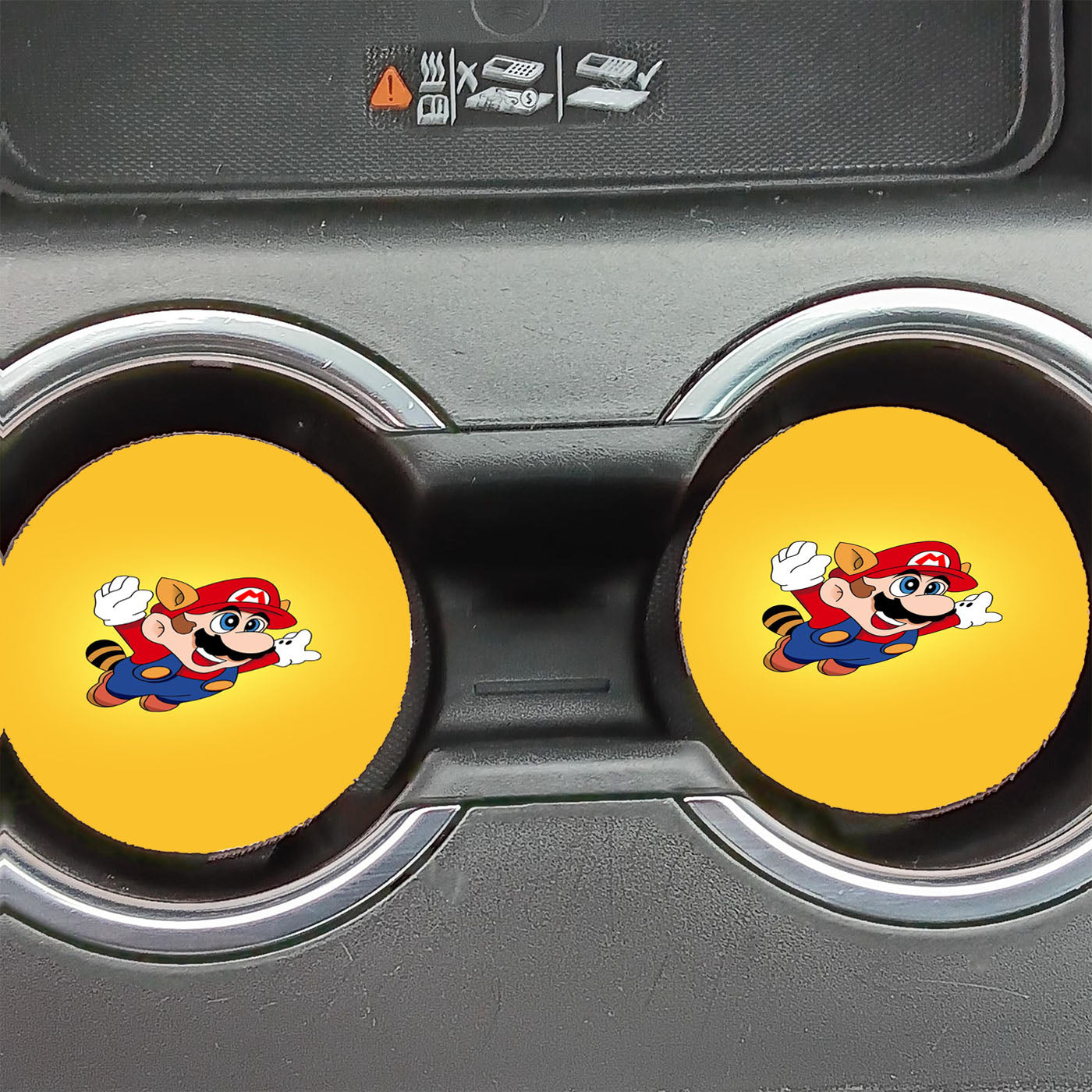 Cute Racoon Mario Yellow Car Coasters