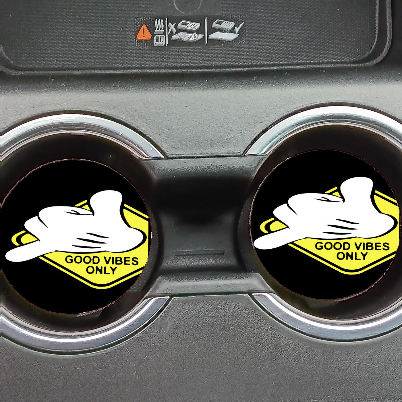 Disney Cartoon Mickey Hand Funny Quote Good Vibes Car Coasters