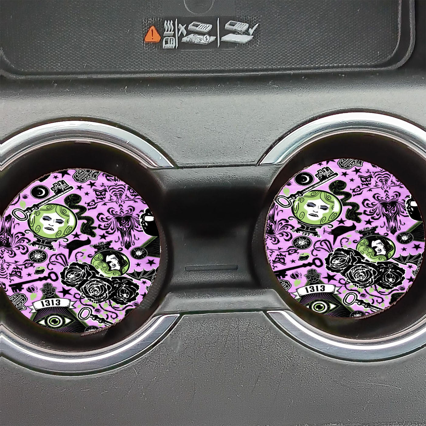 Disney Dark Haunted Mansion Sketch Purple Car Coasters