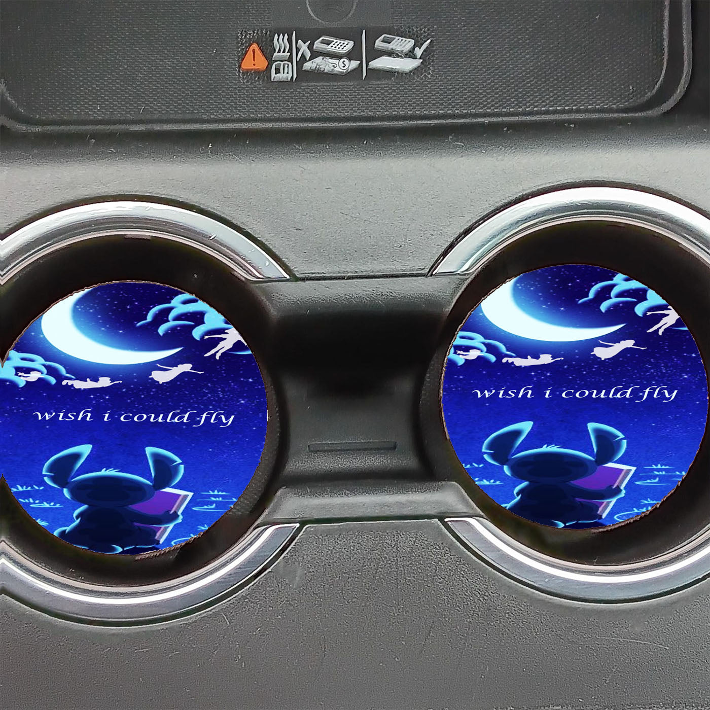 Disney Stitch Peter Pan Flying Quote Car Coasters
