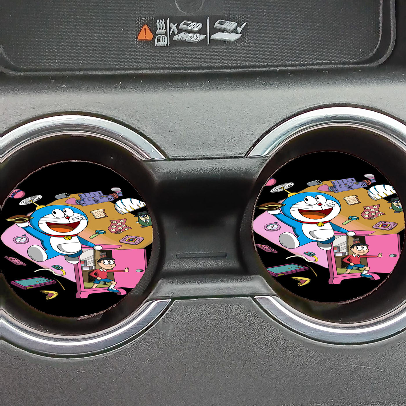 Doraemon Magic Door Black Car Coasters