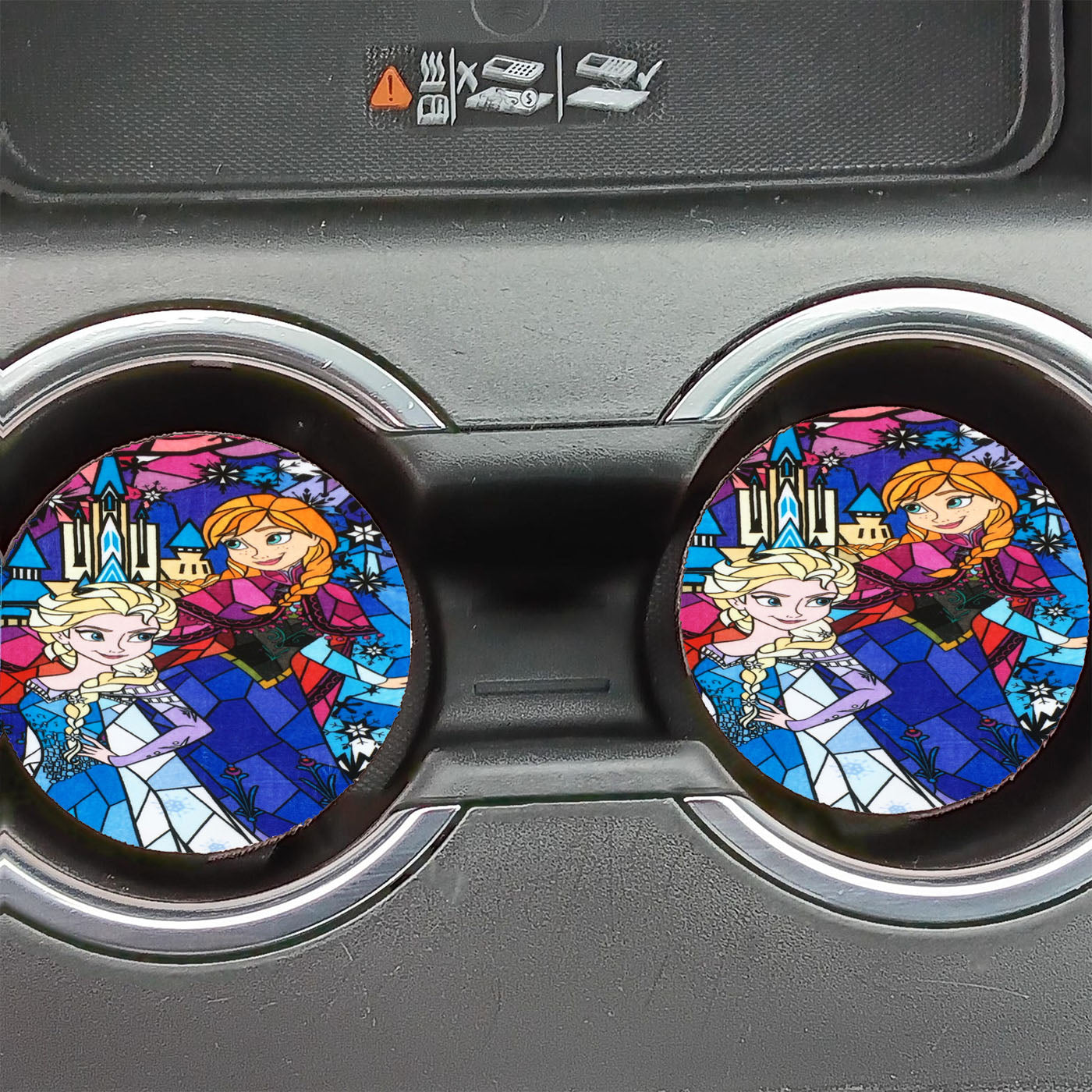 Elsa And Anna Frozen Stined Glass Car Coasters