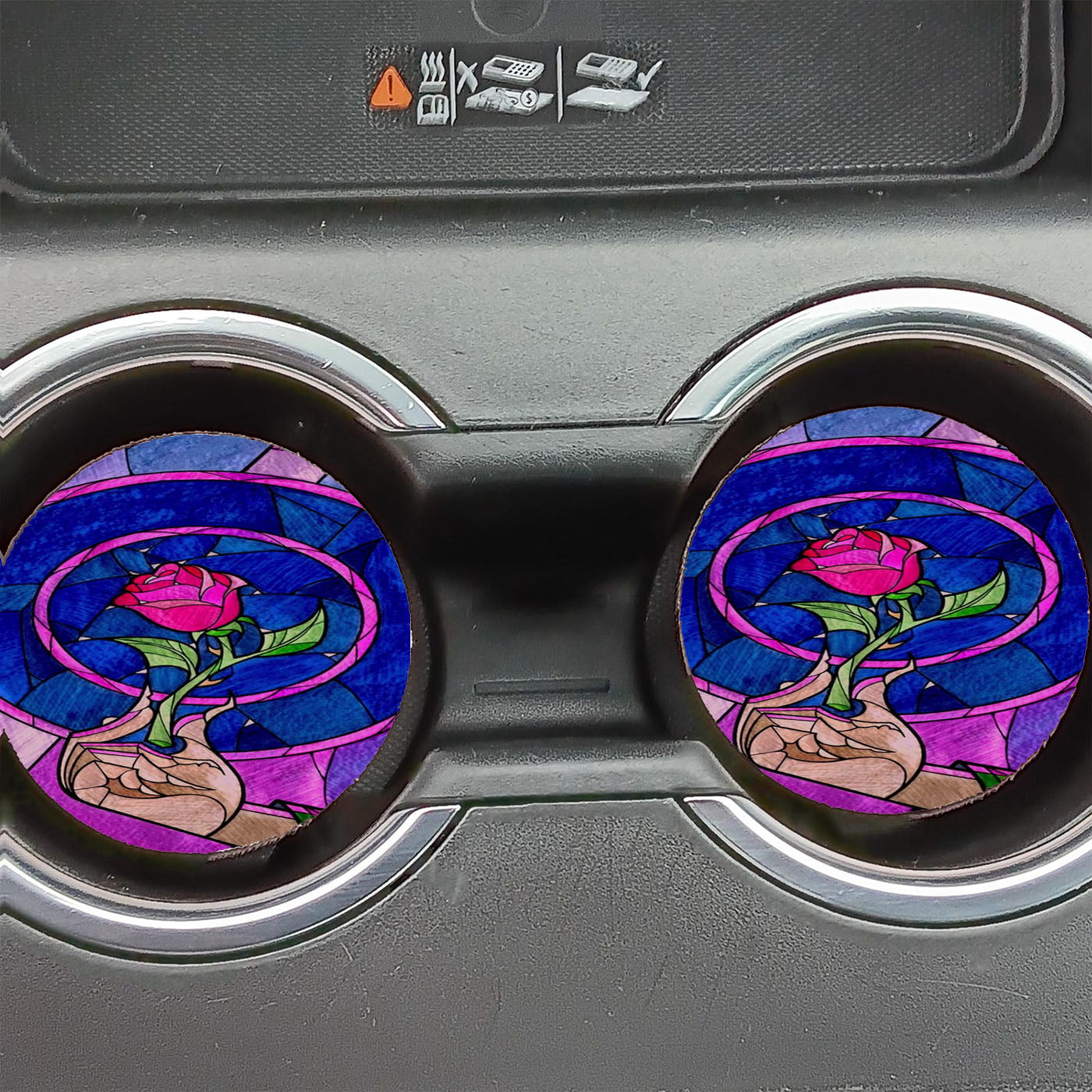 Enchanted Rose Stained Glass Disney Car Coasters