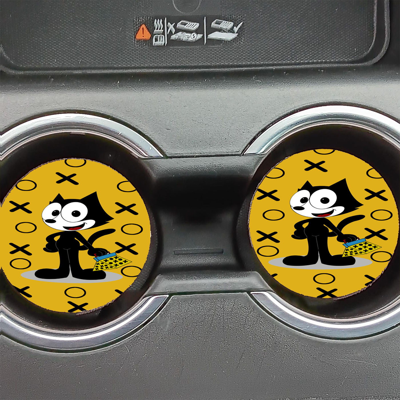 Felix The Cat With Pattern Yellow Car Coasters