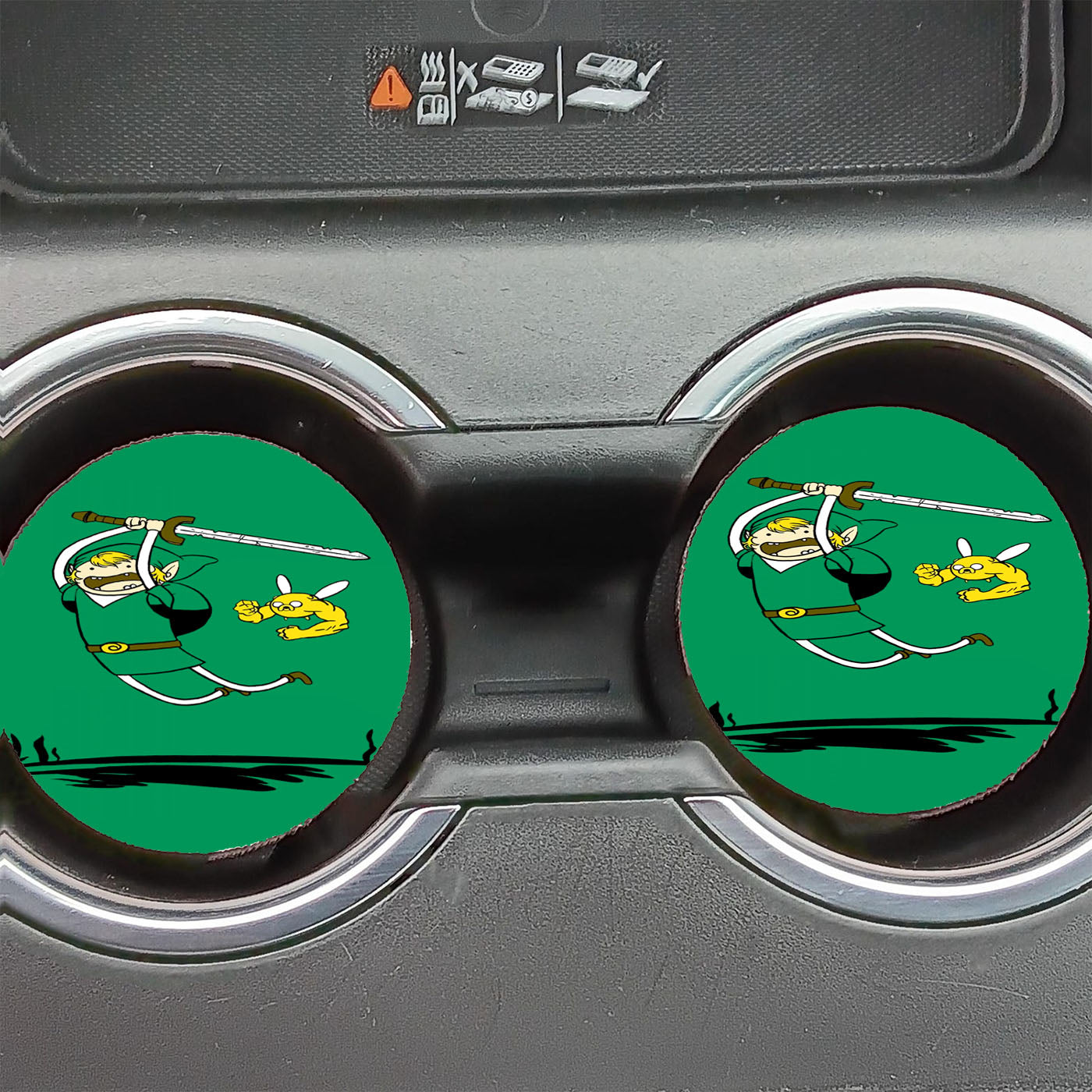 Finn & Jake Green Car Coasters