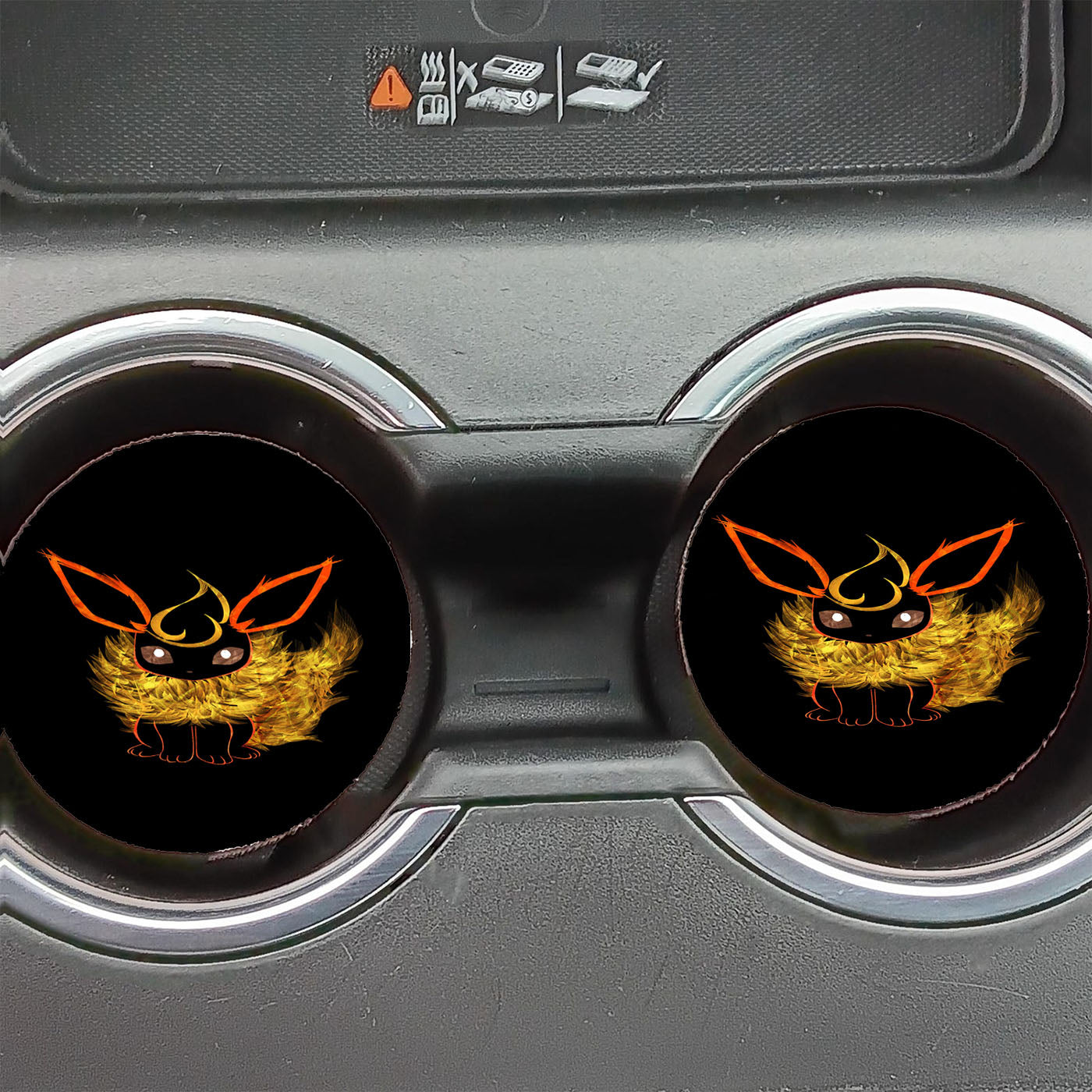 Flareon Eevee Pokemon Line Art On Black Car Coasters