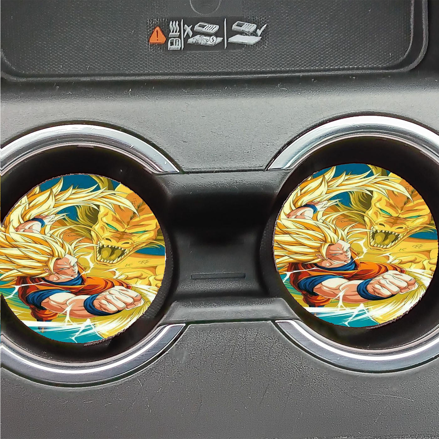 Goku Ssj3 And Golden Shenron Car Coasters