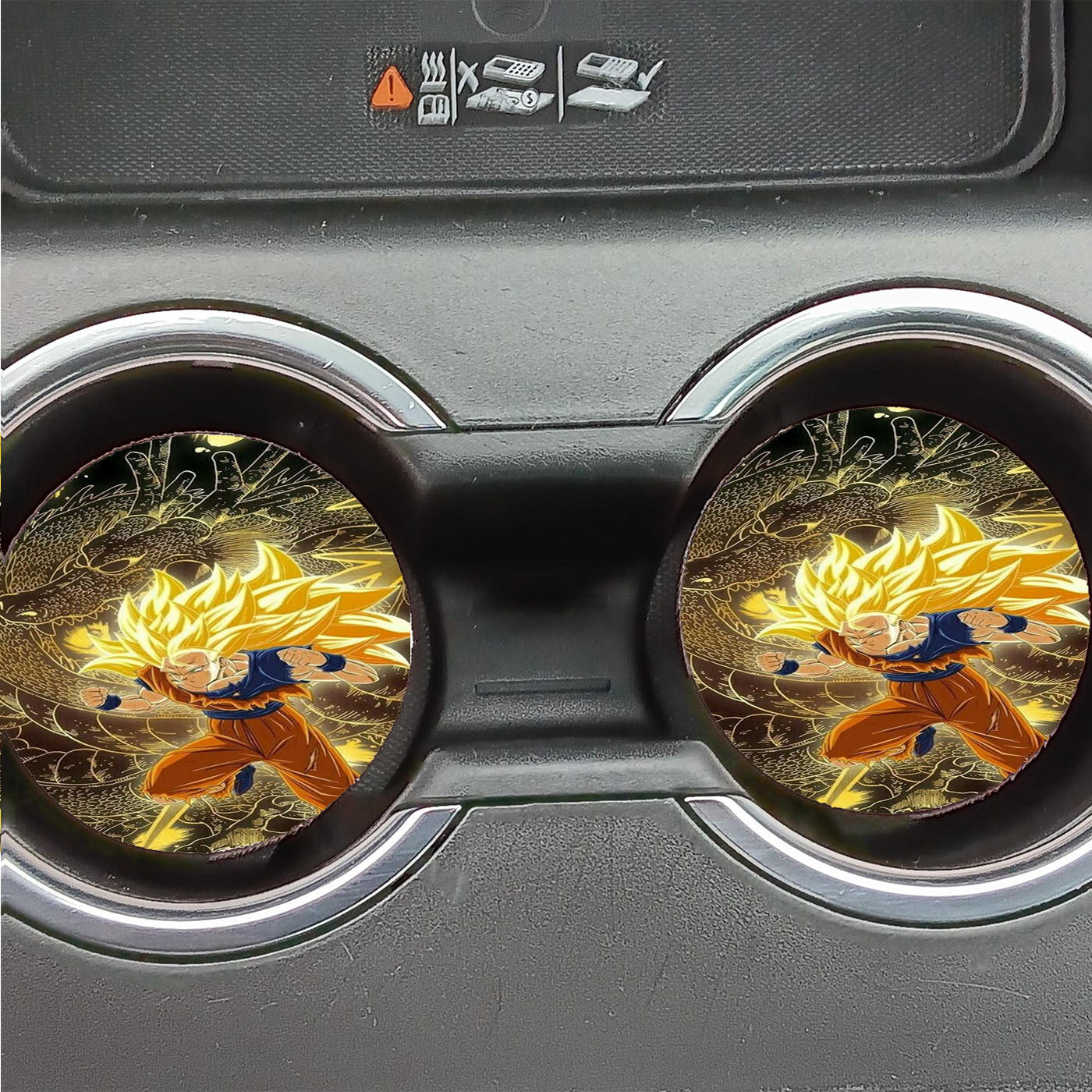 Goku Super Saiyan Jin 3 And Gold Dragon Shenron Car Coasters