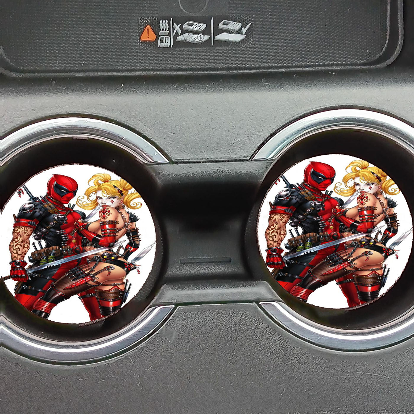 Harley Quinn And Deadpool Car Coasters