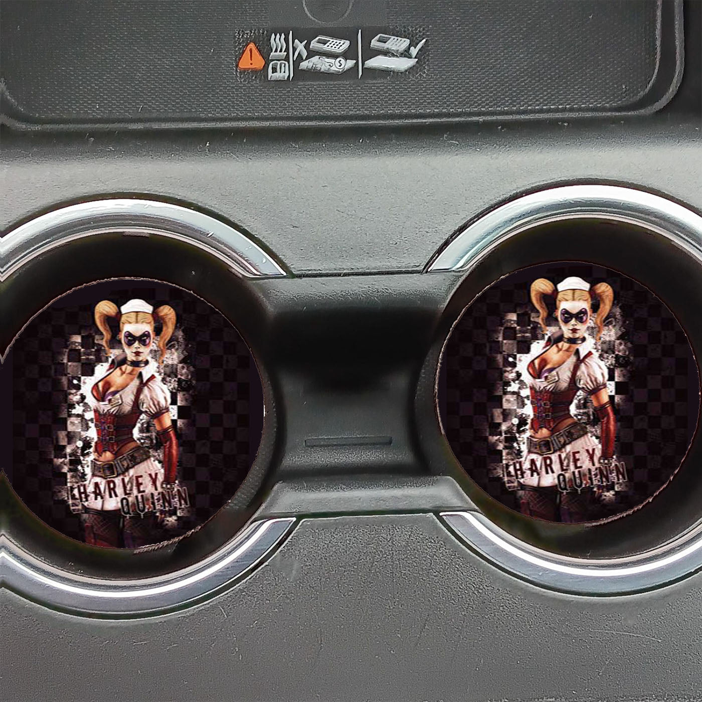 Harley Quinn Faded Checkered Flag Car Coasters