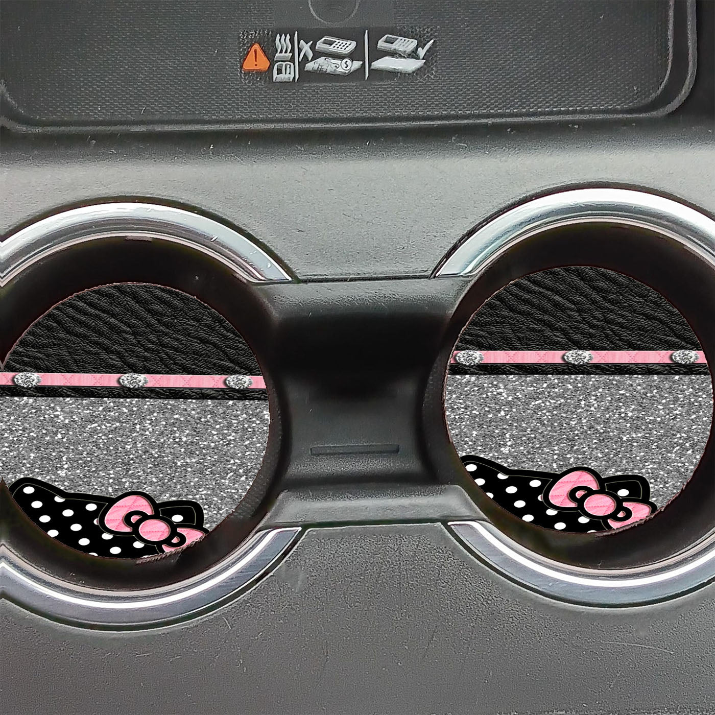 Hello Kitty Black Glitter Leather Wallpaper Car Coasters