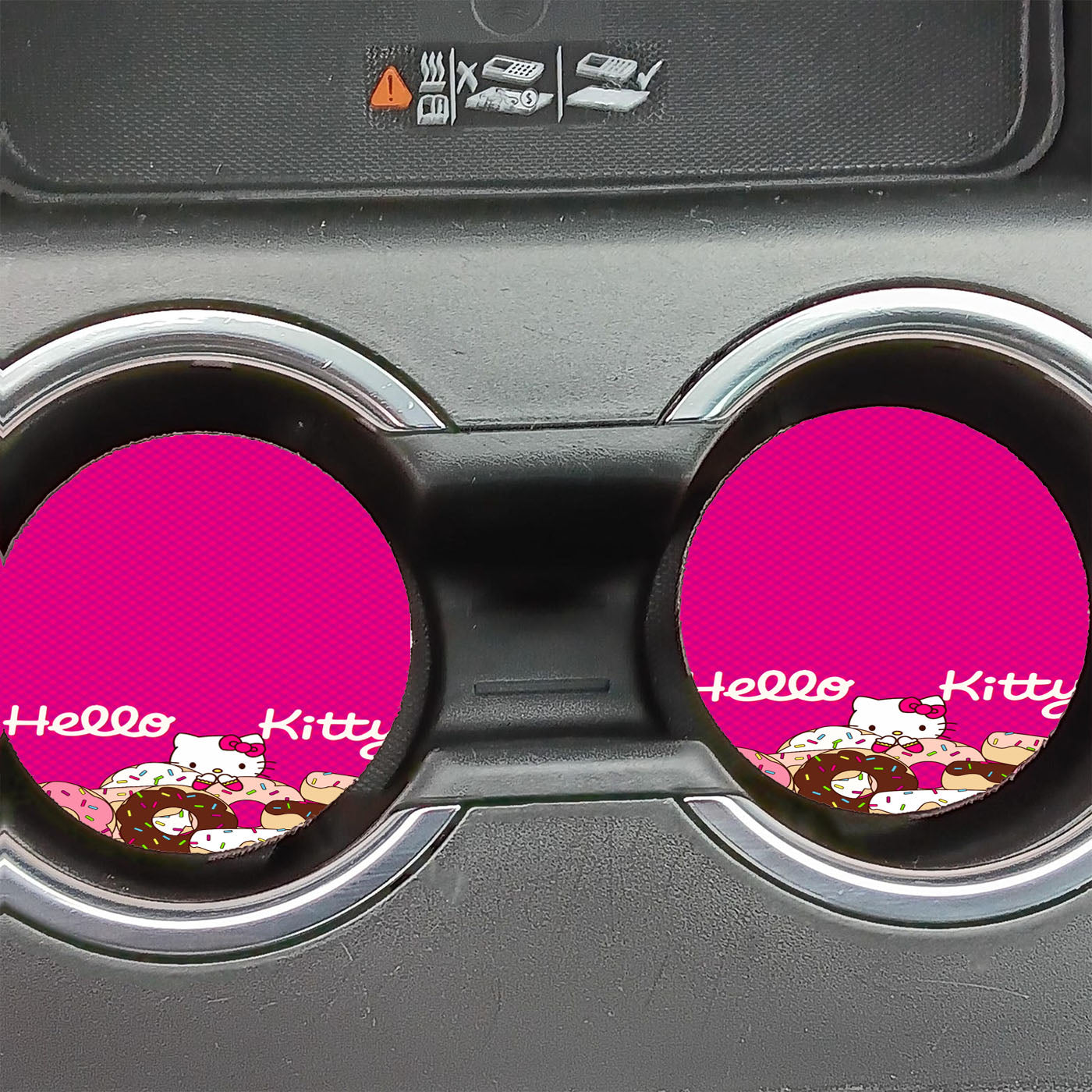 Hello Kitty With Pink Background Donut Car Coasters