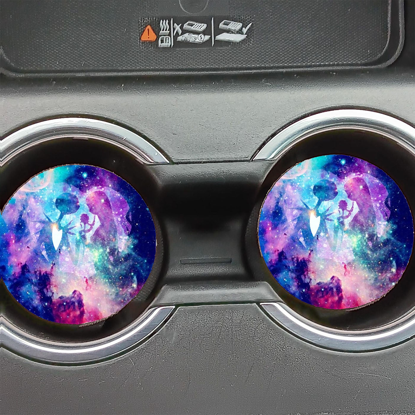 Jack Skellington And Sally Behind Galaxy Art Car Coasters
